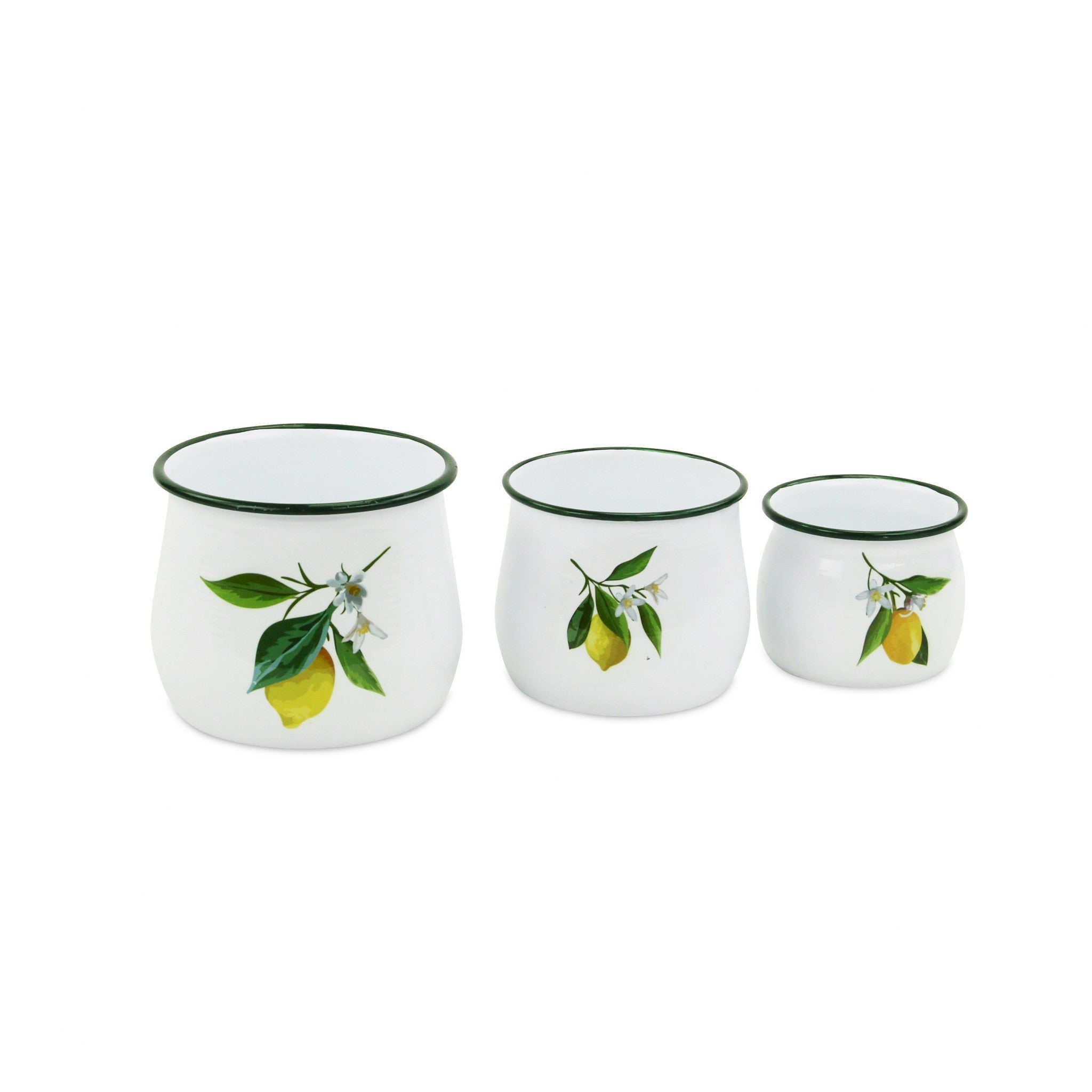 Set of 3 Lemon White Enamel Metal Canisters