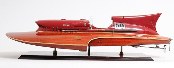 10" Wood Brown Ferrari Hydroplane Large Boat Hand Painted Decorative Boat