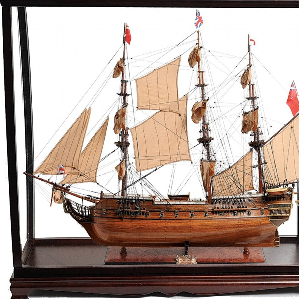 39" Wood Brown HMS Surprise 1796 Table Top Display Case Boat Hand Painted Decorative Boat