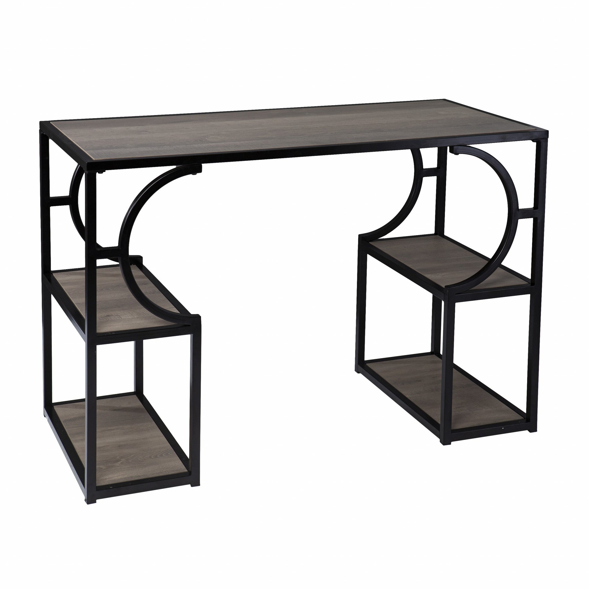 Wood and Iron Writing Desk with Storage