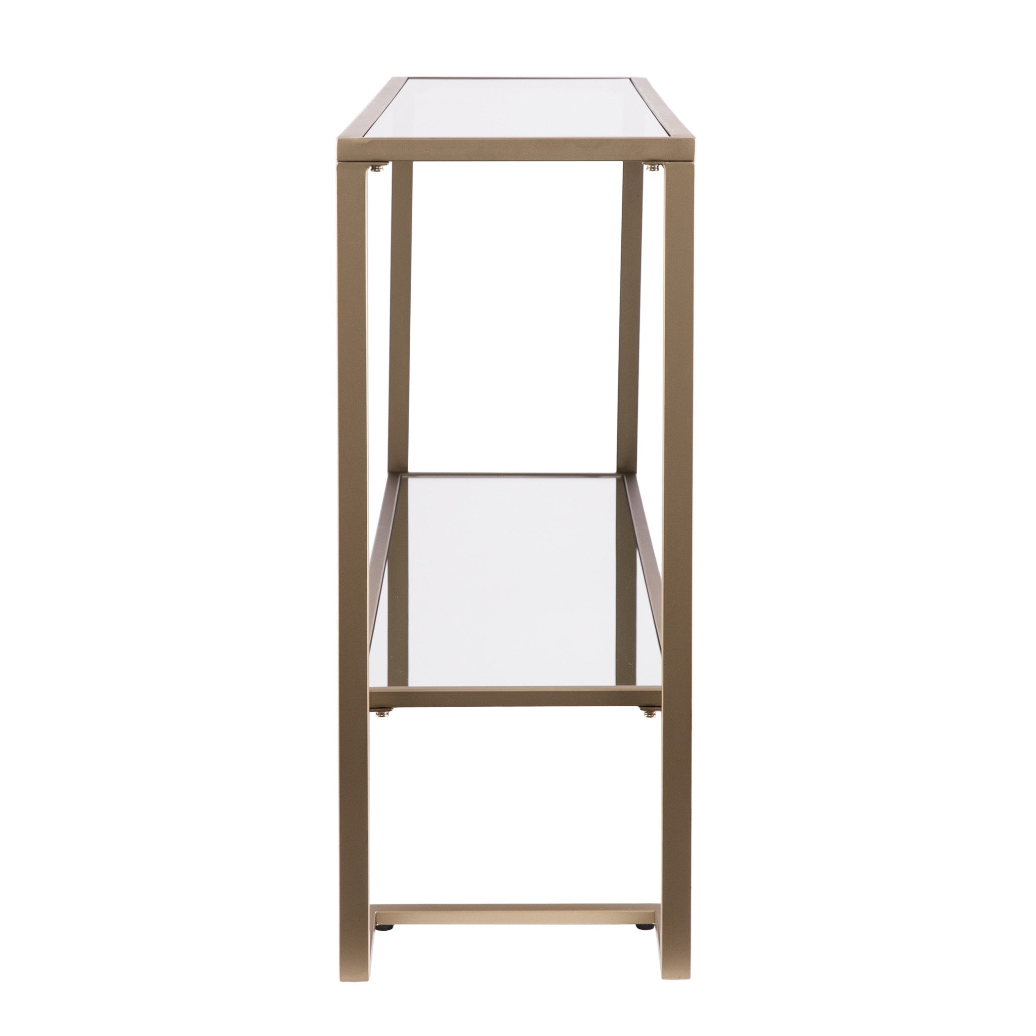 52" Clear and Gold Glass Mirrored Frame Console Table With Storage