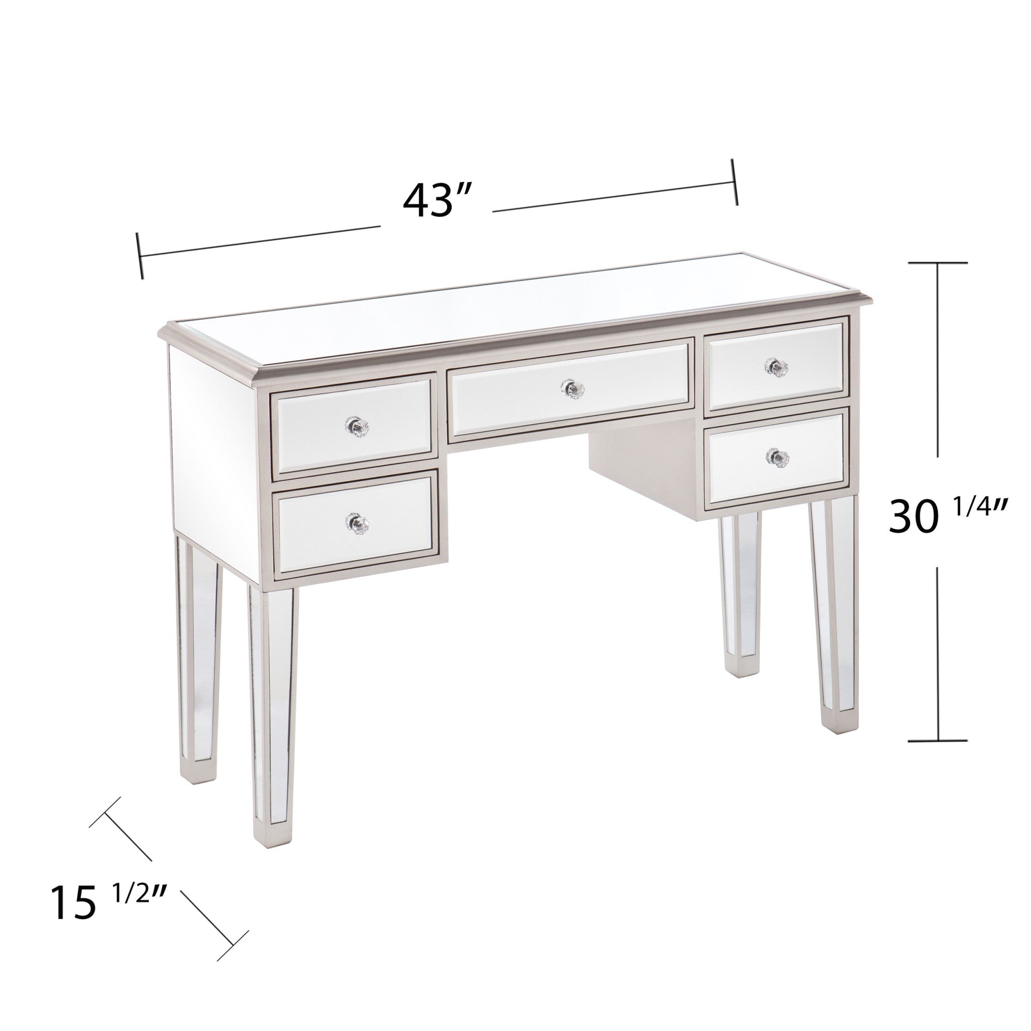 43" Silver Mirrored Glass Console Table With Storage