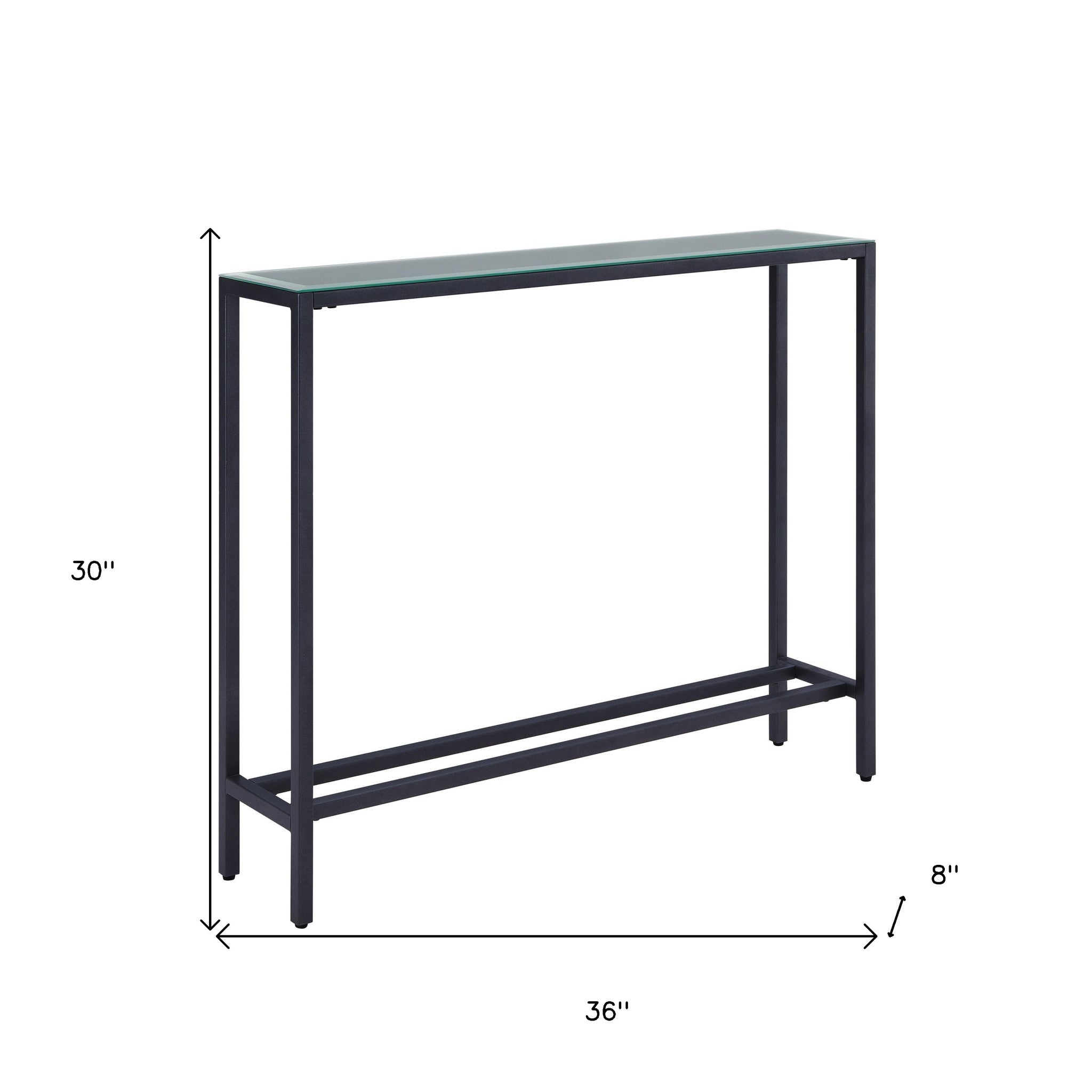 36" Black and Gunmetal Mirrored Glass Console Table