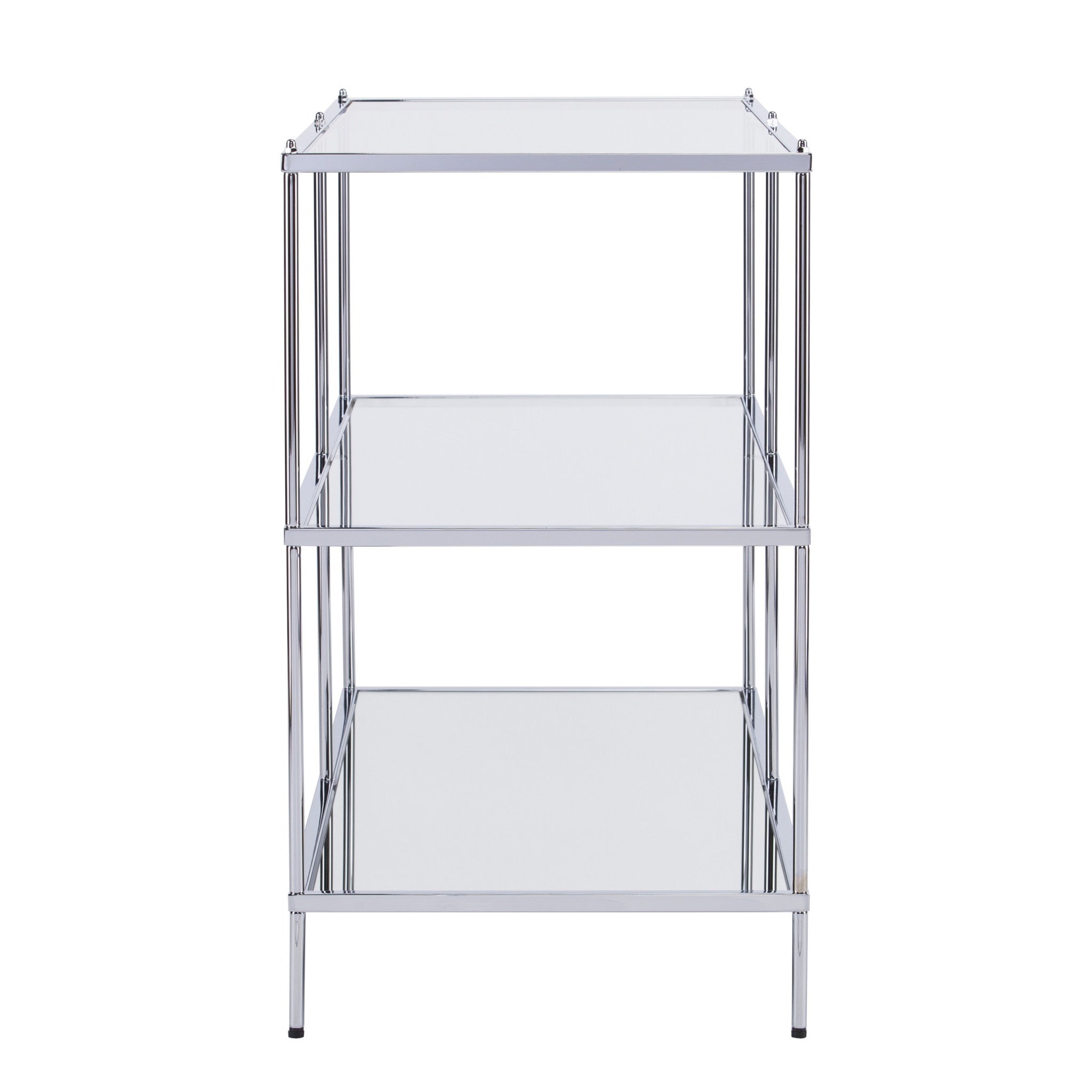 42" Clear and Silver Glass Mirrored Floor Shelf Console Table With Storage