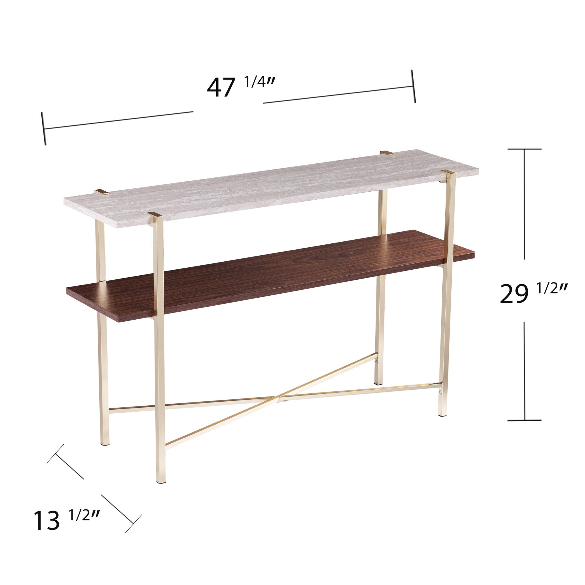 47" Beige and Gold Faux Marble Frame Console Table With Storage