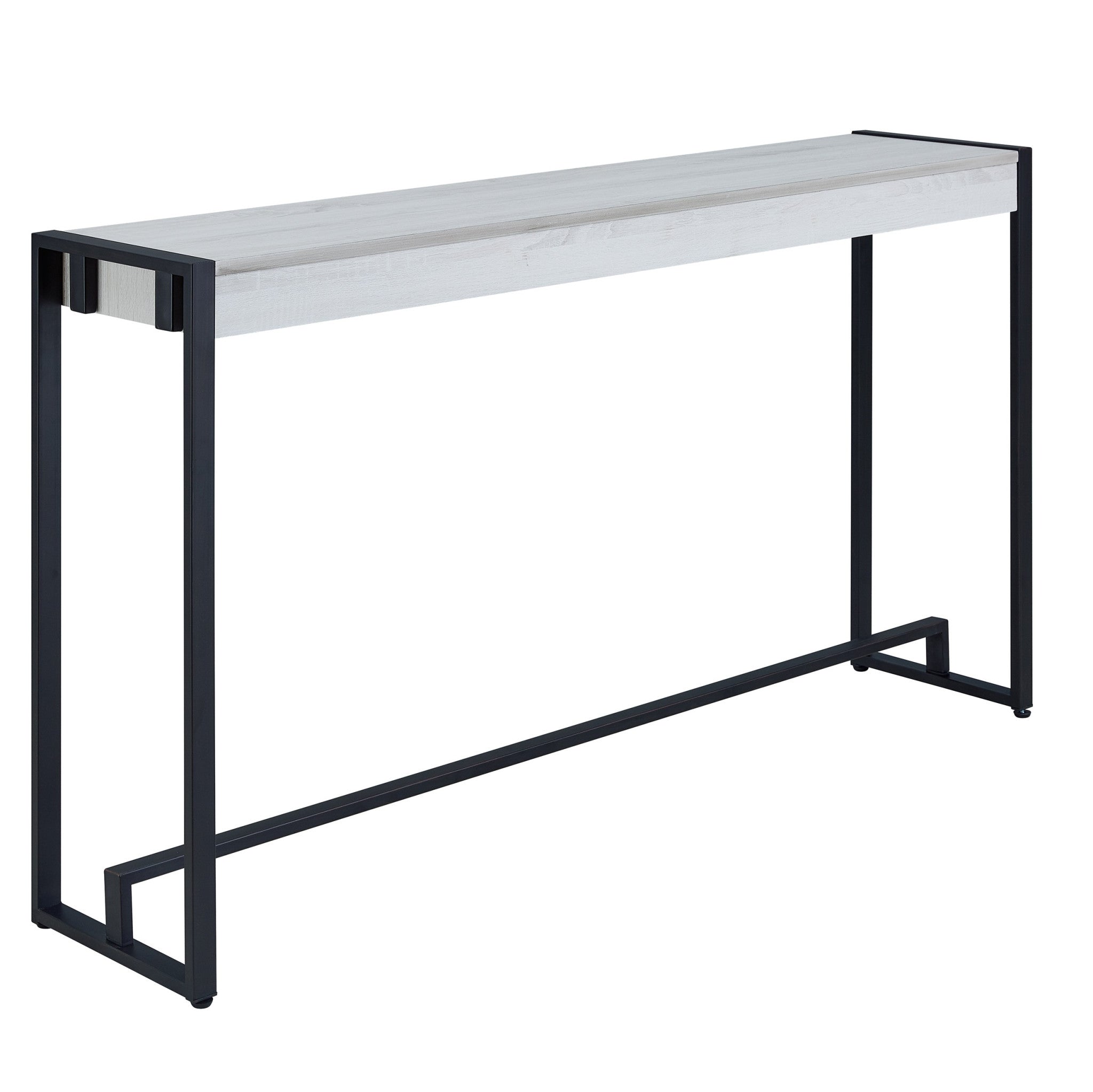 54" White and Black Distressed Sled Console Table