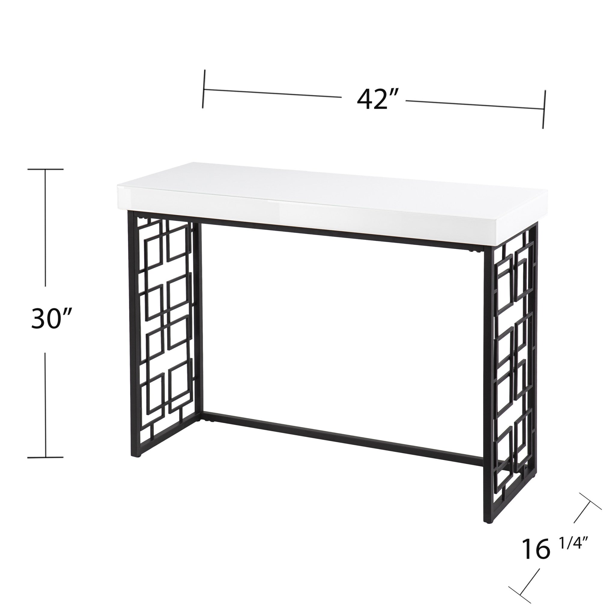 42" White and Black Glass Sled Console Table