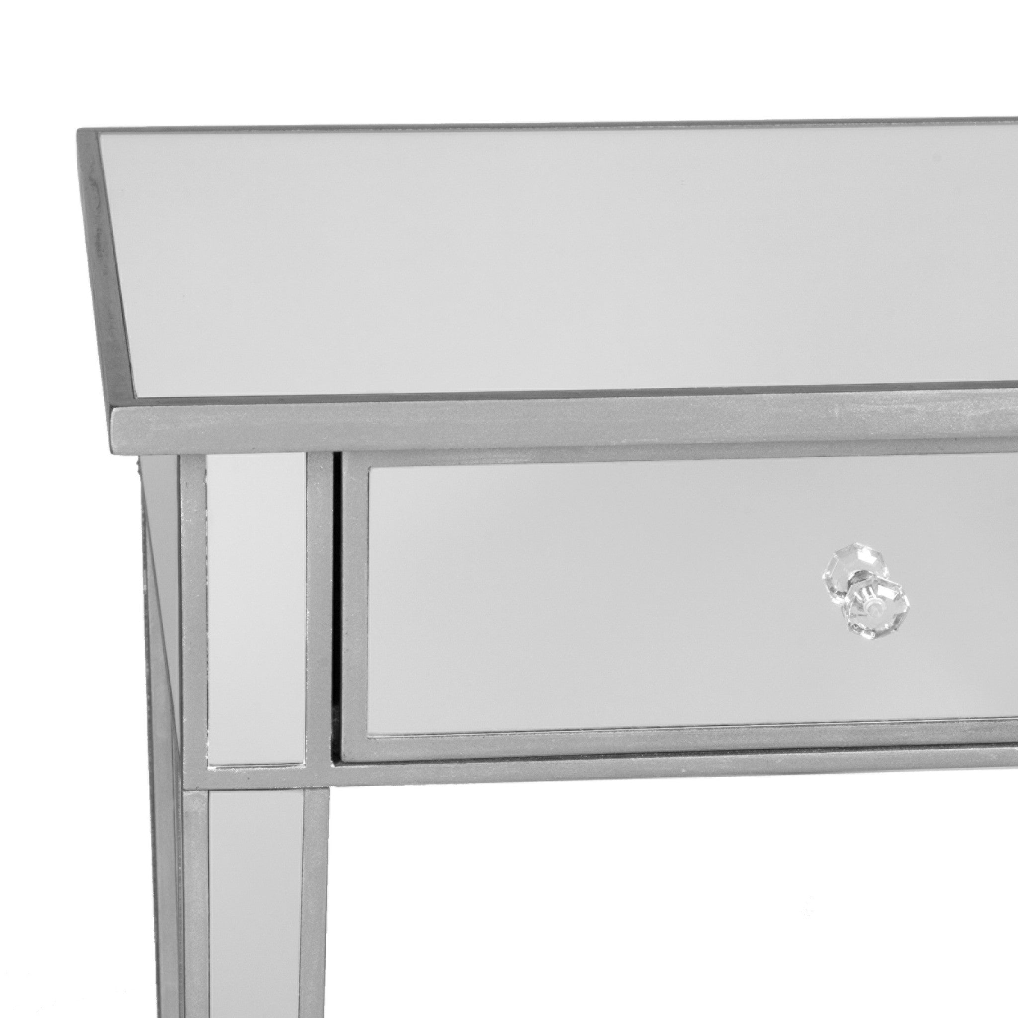 40" Silver Mirrored Glass Console Table With Storage