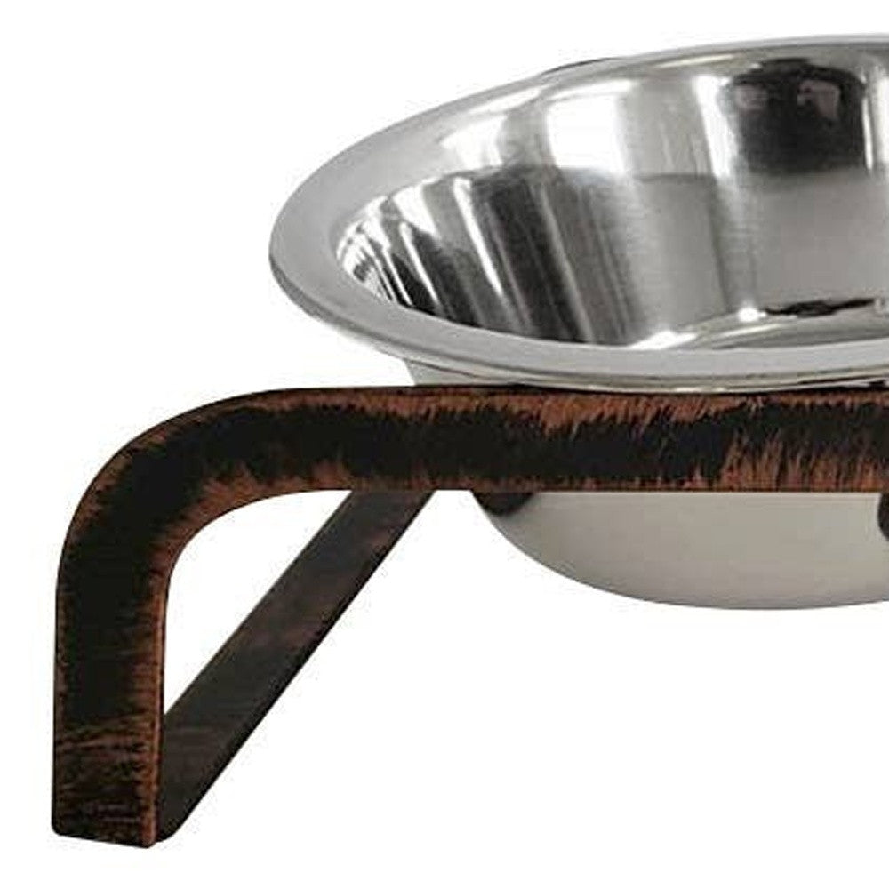 Rustic Elevated 16oz Two Bowl Dog Feeding Station