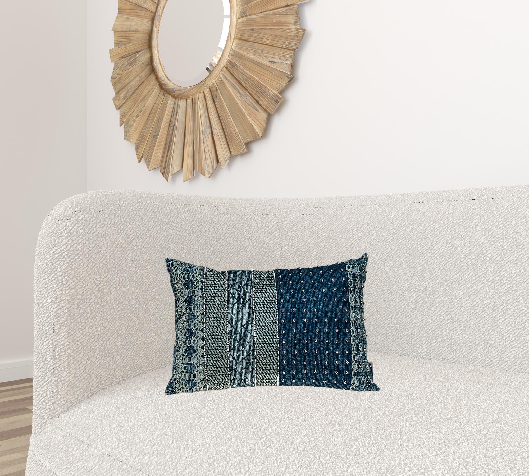 Blue and Aqua Beaded Embroidered Decorative Throw Pillow