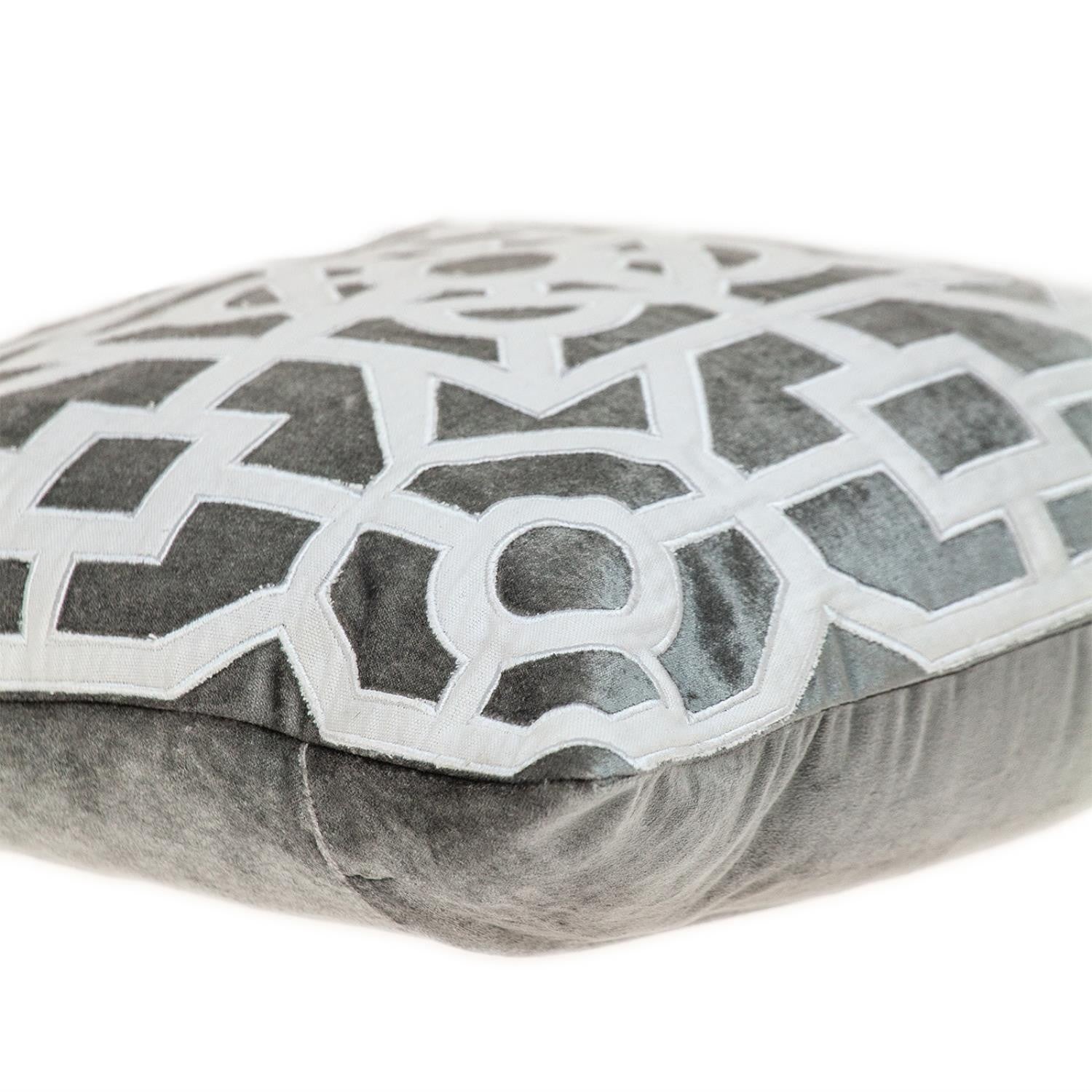 White and Gray Lattice Velvet Throw Pillow