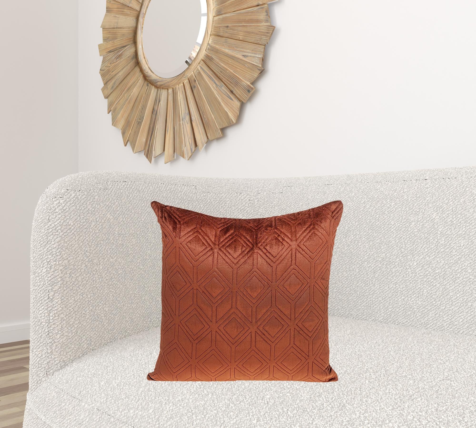 Tufted Diamonds Terra Cotta Velvet Accent Pillow