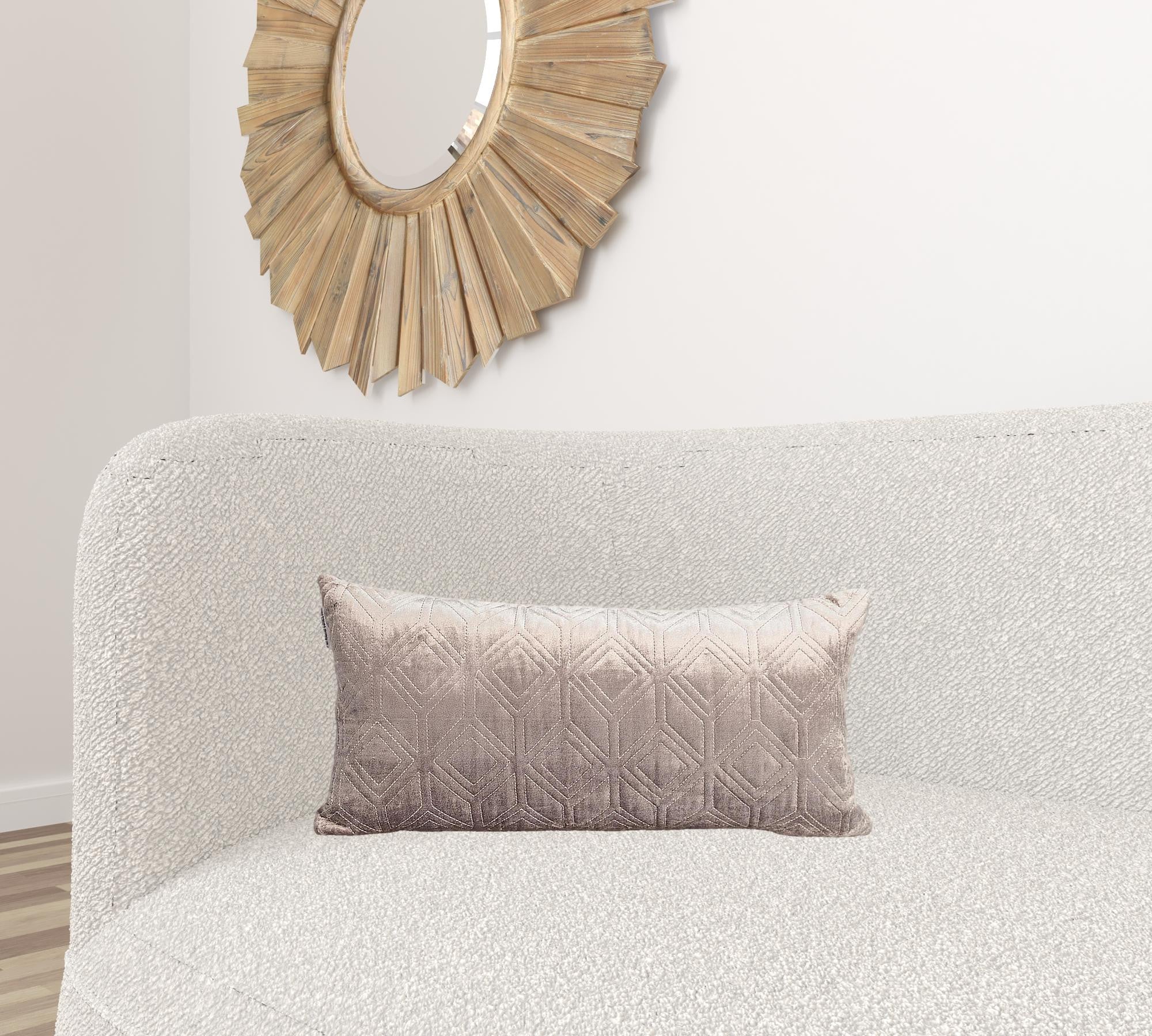 Tufted Diamonds Taupe Velvet Lumbar Accent Pillow