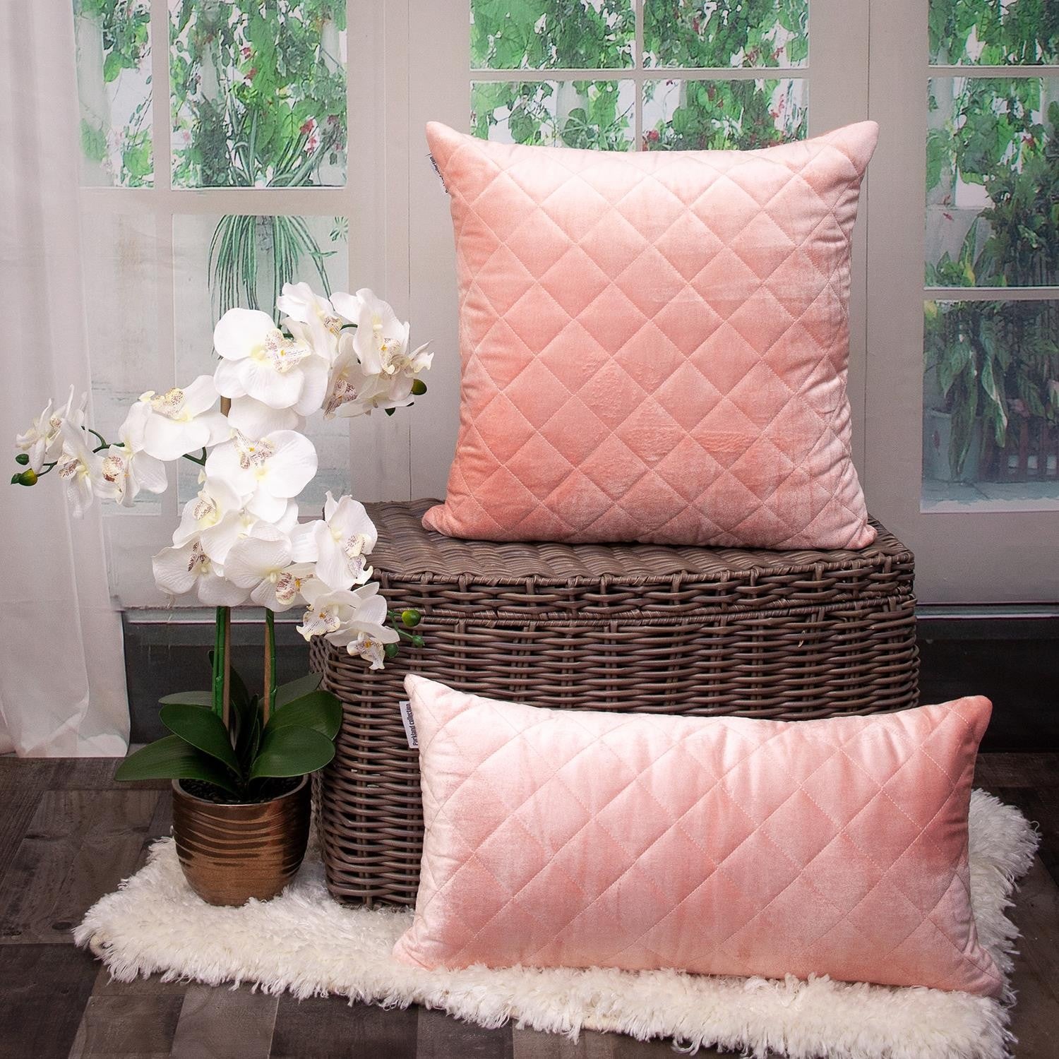 Tufted Diamond Pink Transitional Square Pillow