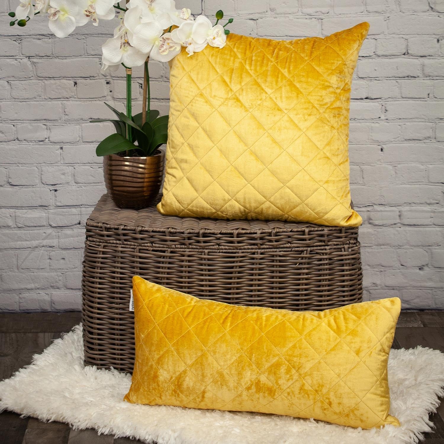 Tufted Diamond Yellow Ochre Transitional Square Pillow