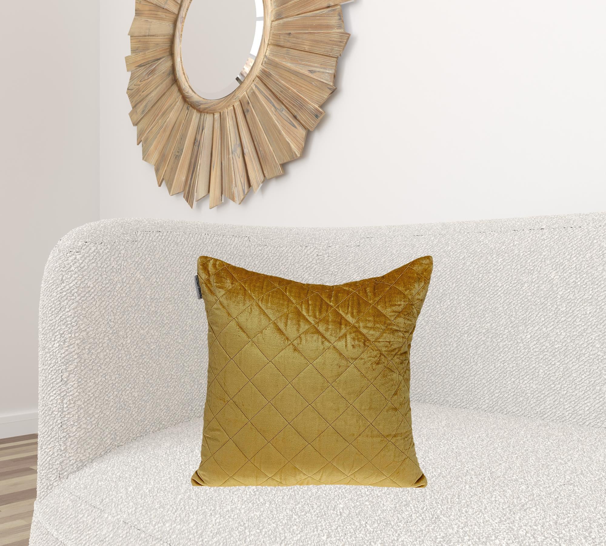 Tufted Diamond Yellow Ochre Transitional Square Pillow