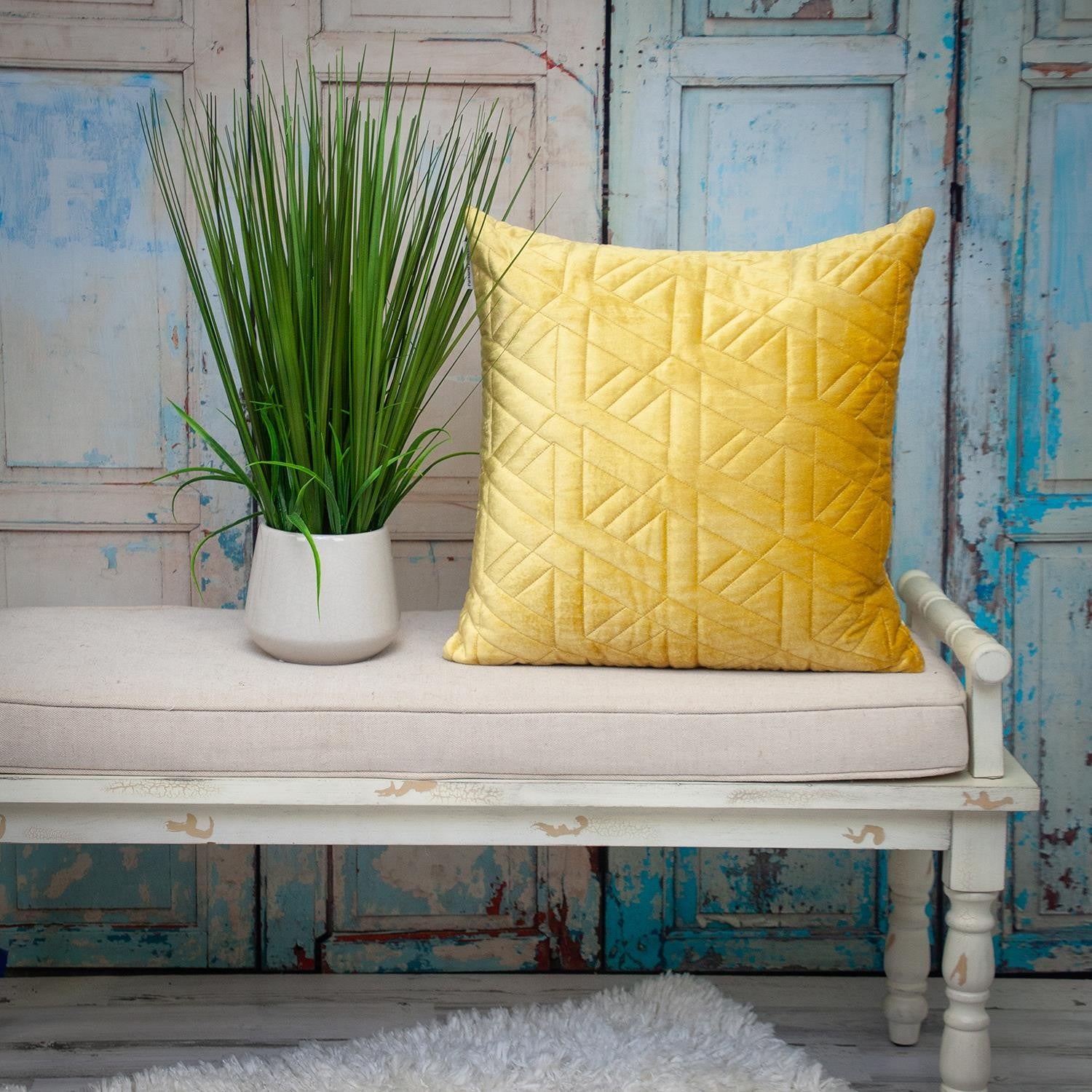 Yellow Velvet Quilted Throw Pillow