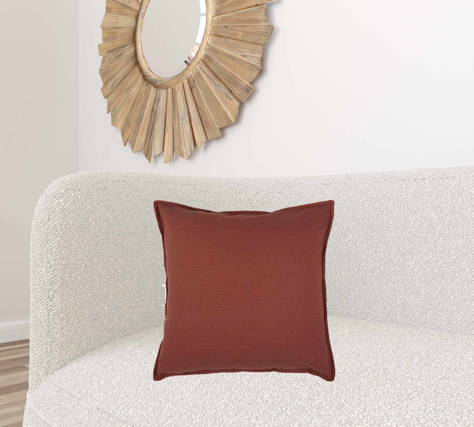 Rust Brown Solid Color Flange Edge Throw Pillow