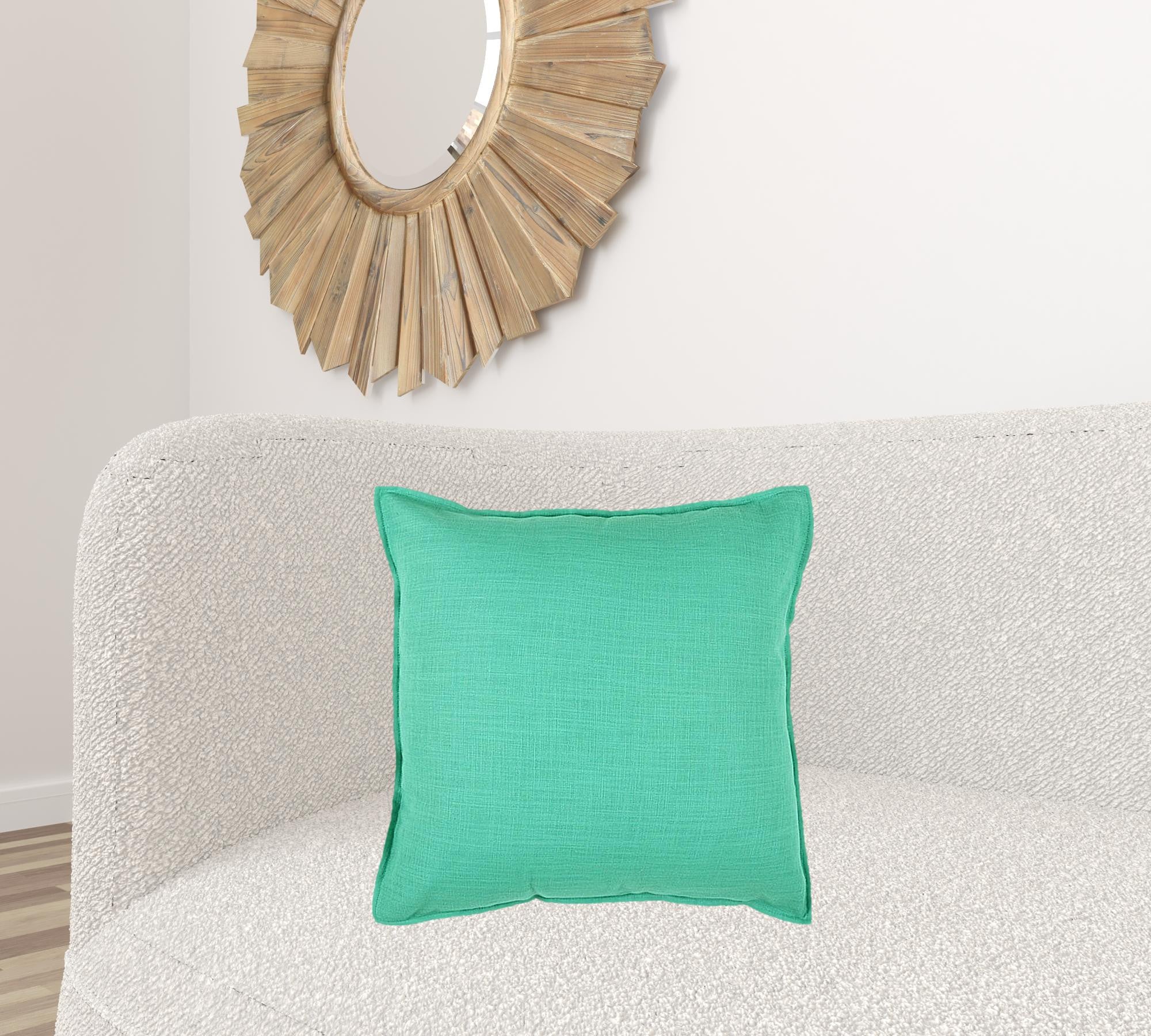 Aqua Solid Color Flange Edge Throw Pillow