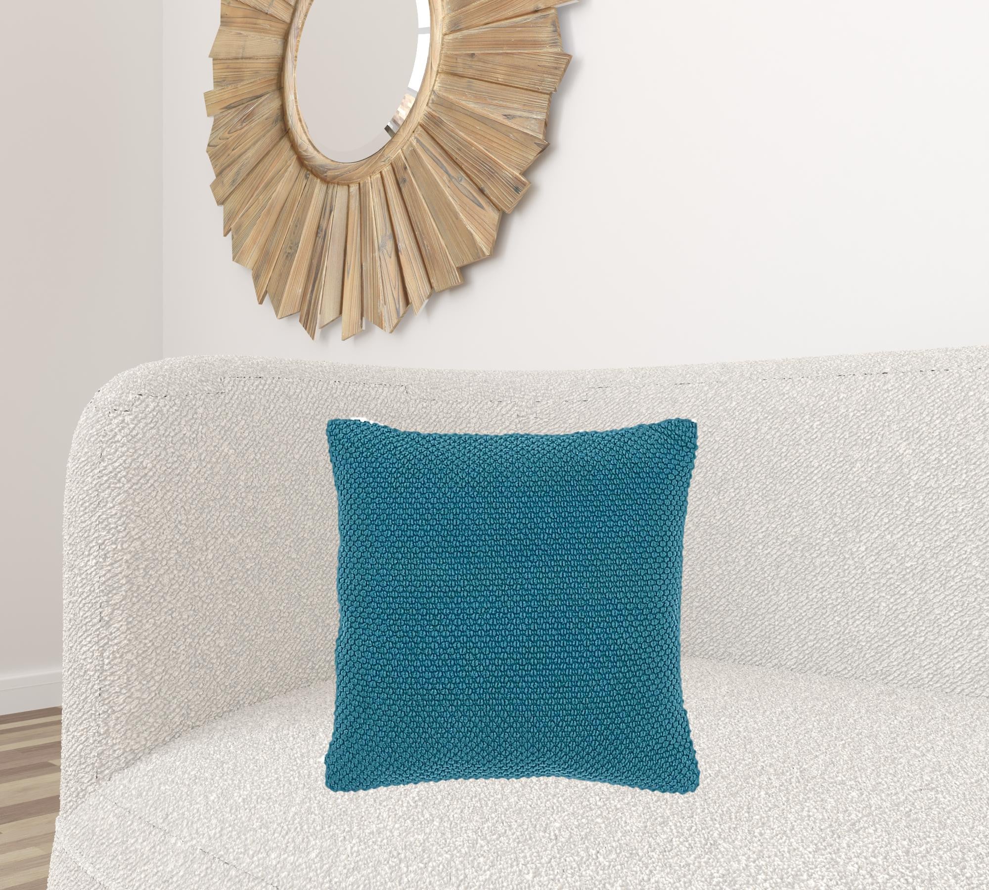 Teal Nubby Textured Modern Throw Pillow