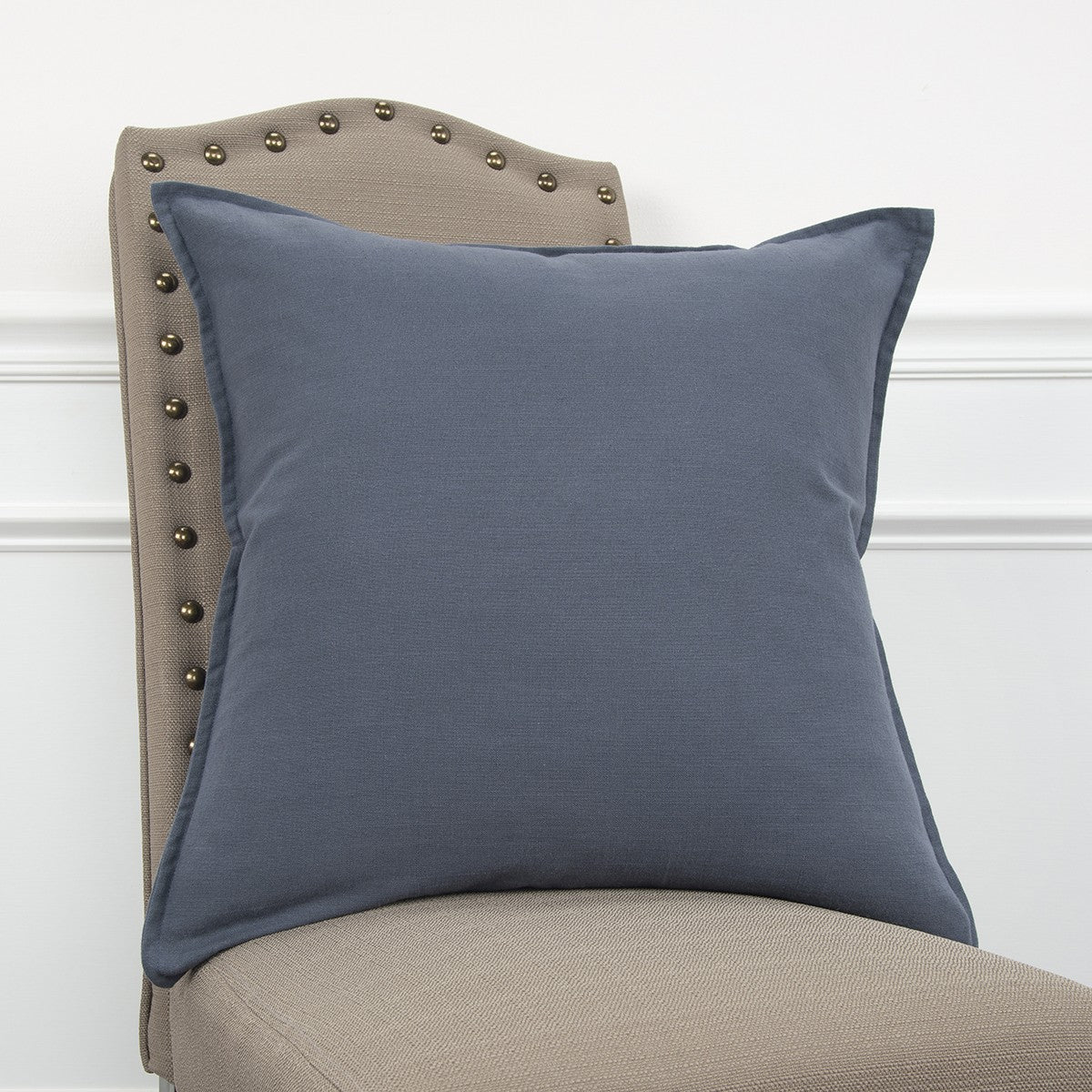 Slate Blue Solid Color Flange Edge Throw Pillow