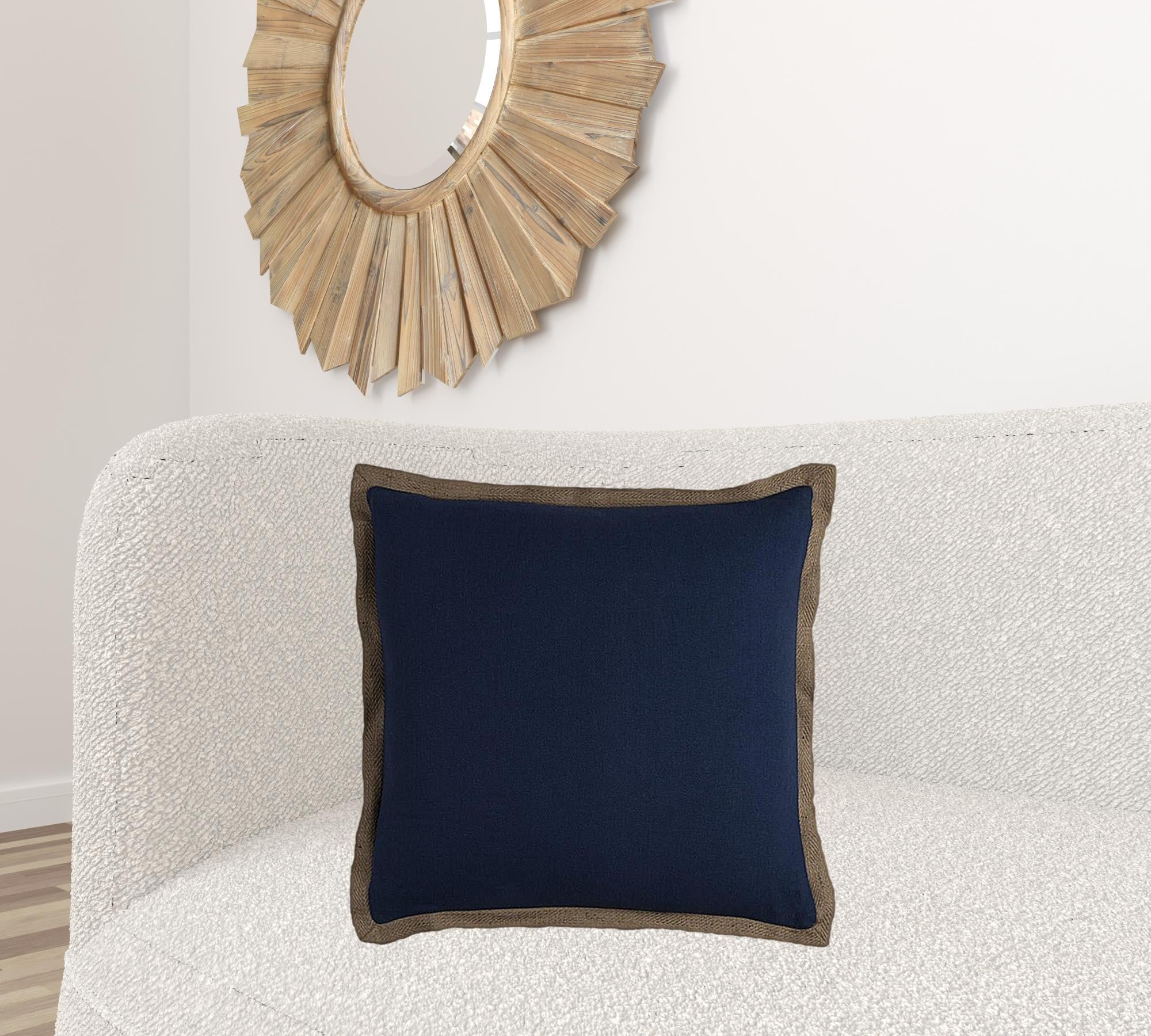 Dark Navy and Natural Jute Throw Pillow