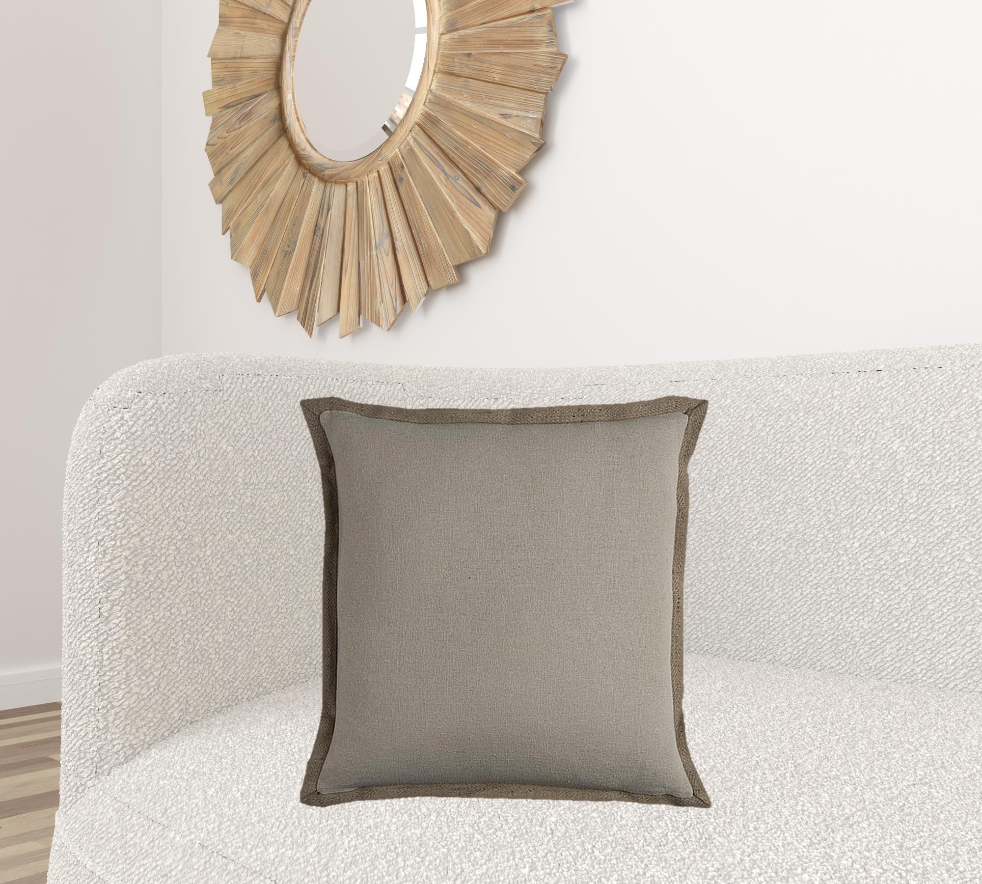 Dusty Gray and Natural Jute Throw Pillow