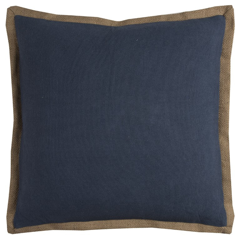 Navy Beige and Natural Jute Throw Pillow