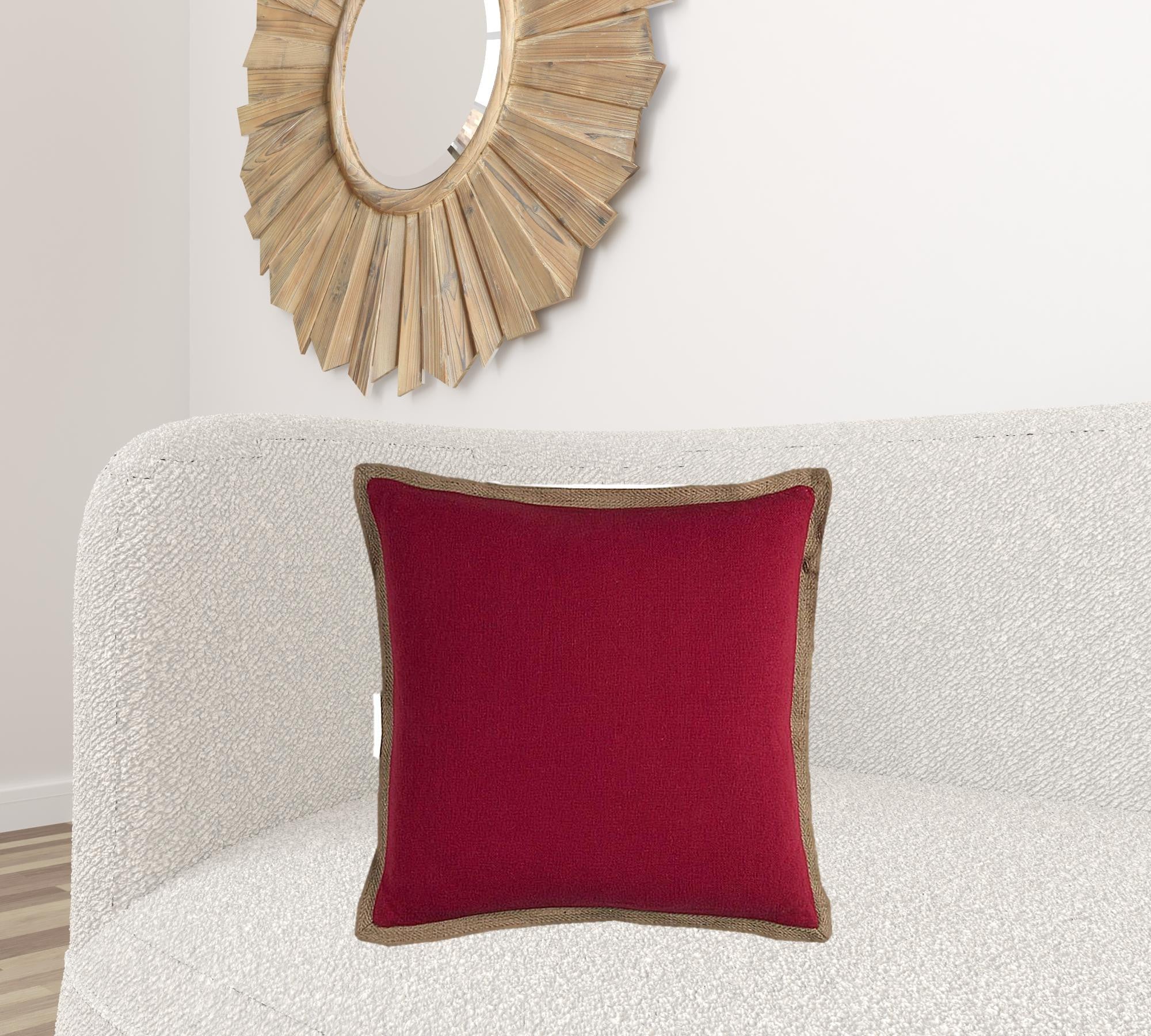 Red Beige and Natural Jute Throw Pillow