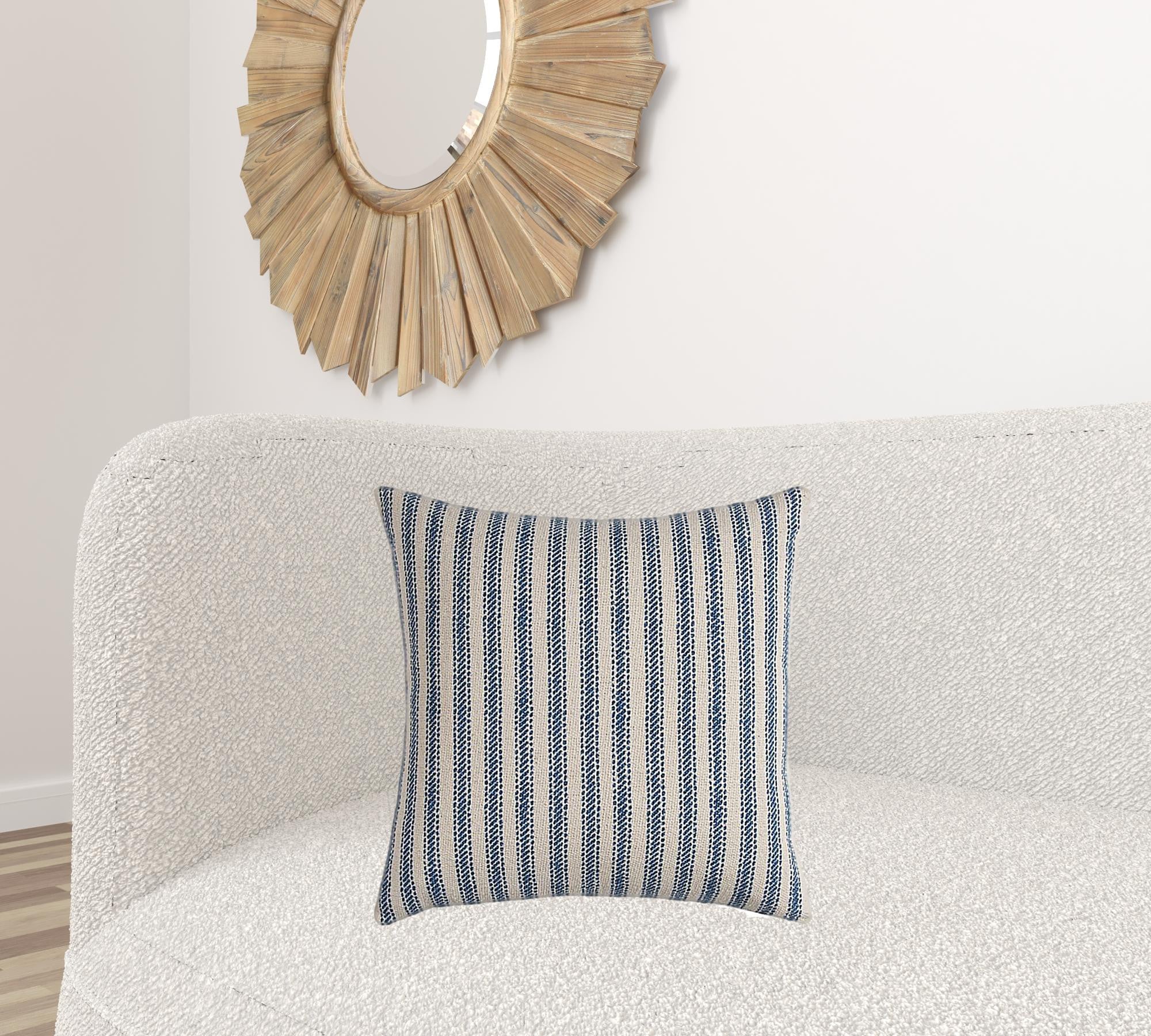 Blue Natural Ticking Stripe Throw Pillow