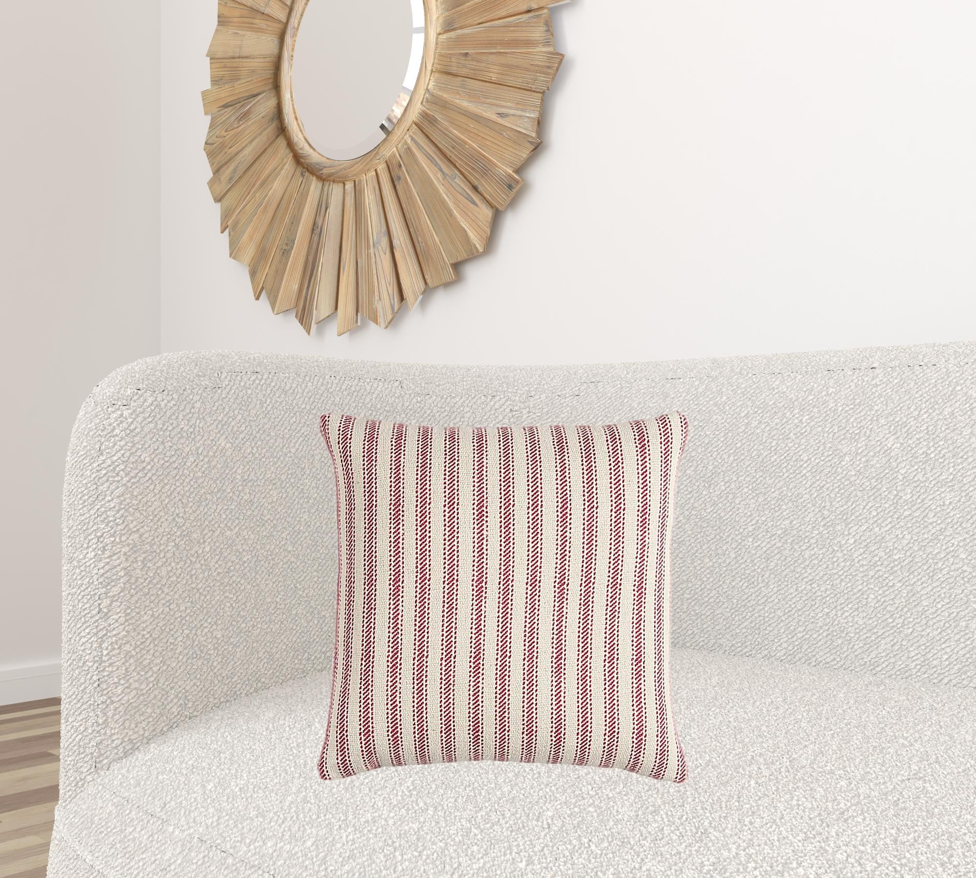 Red Natural Ticking Stripe Throw Pillow