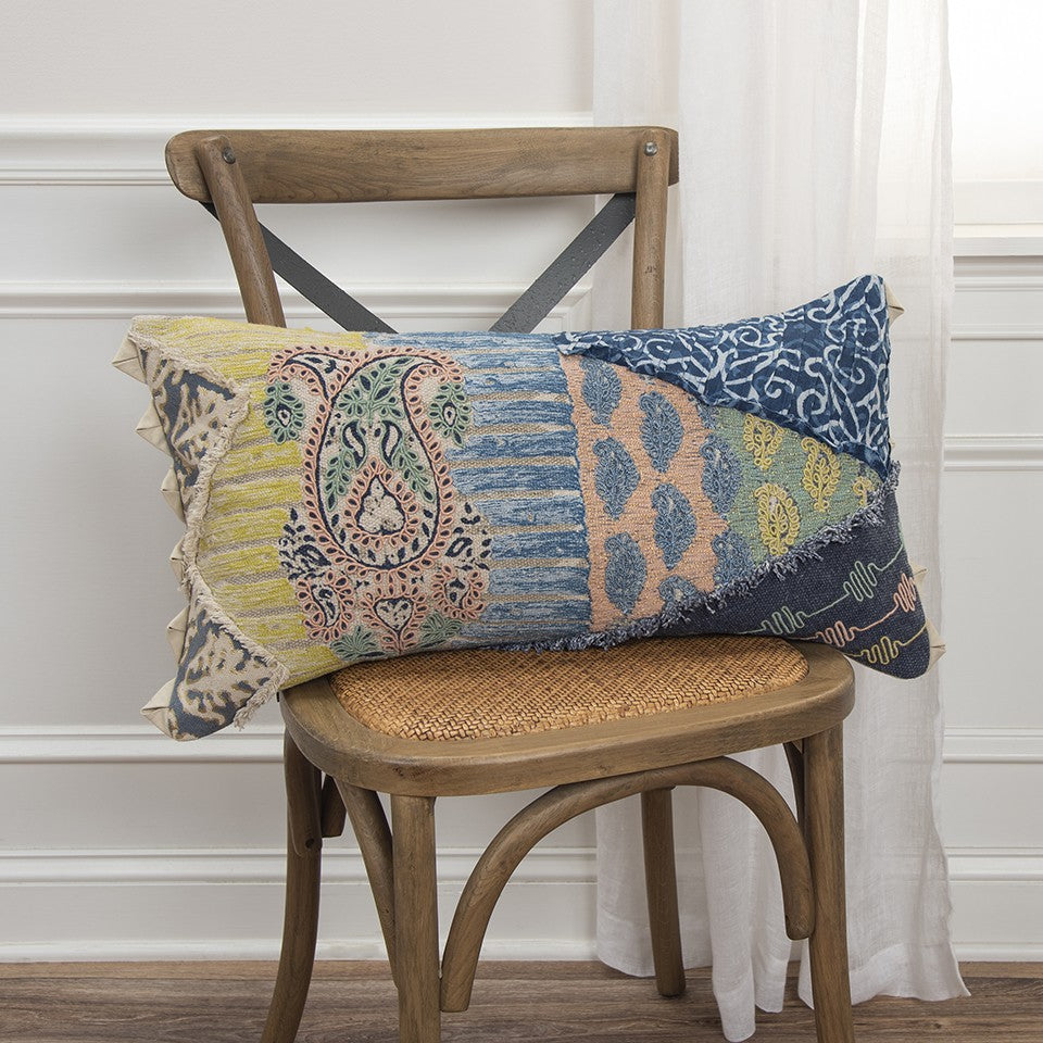 Yellow Navy Whimsical Collage Lumbar Pillow