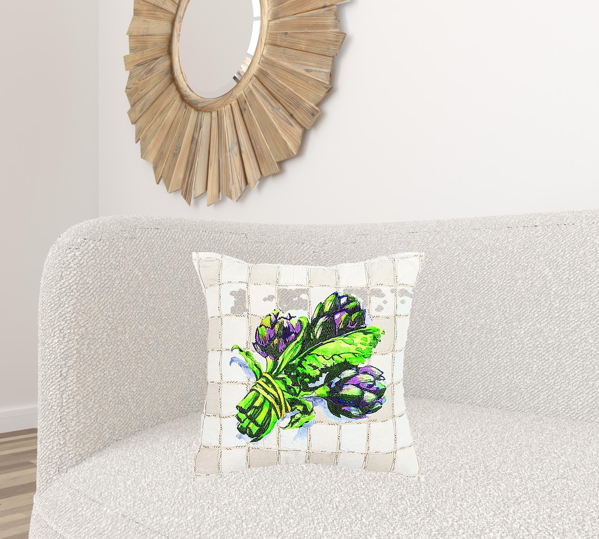 White Green Artichoke Waffled Throw Pillow