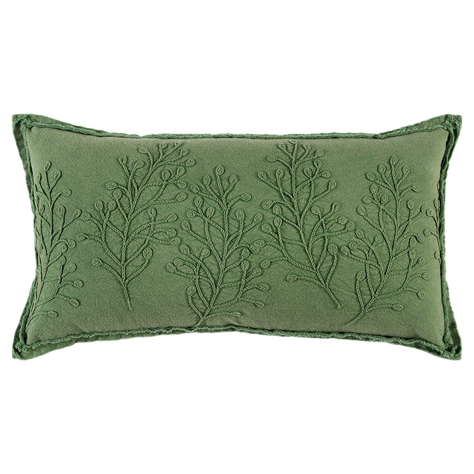 Green Botanical Pattern Embroidered Lumbar Pillow