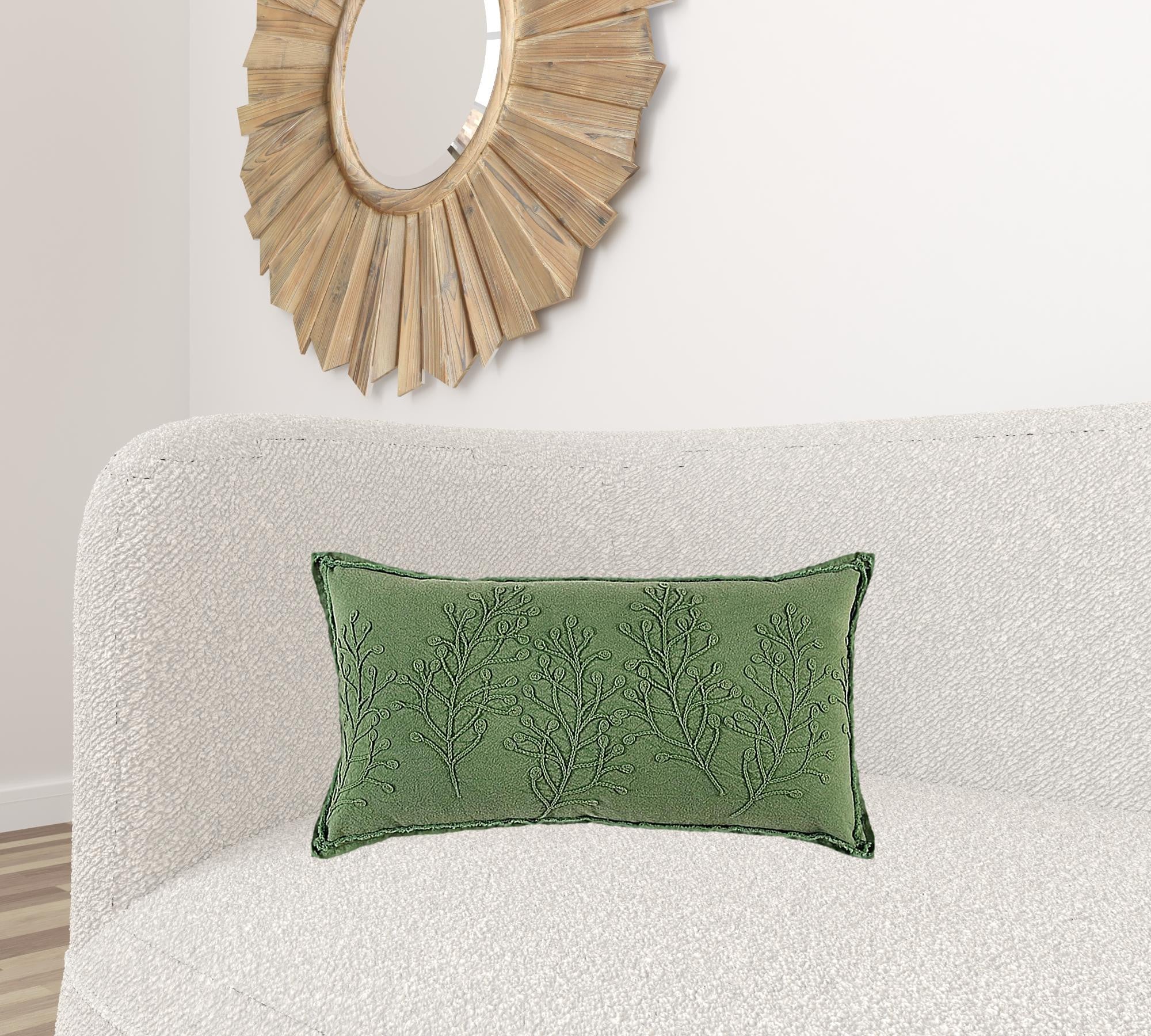 Green Botanical Pattern Embroidered Lumbar Pillow