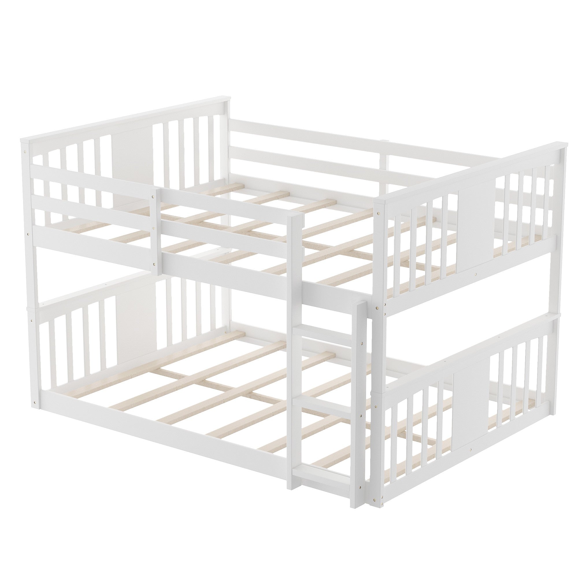 White Classic Full Over Full Bunk Bed with Ladder