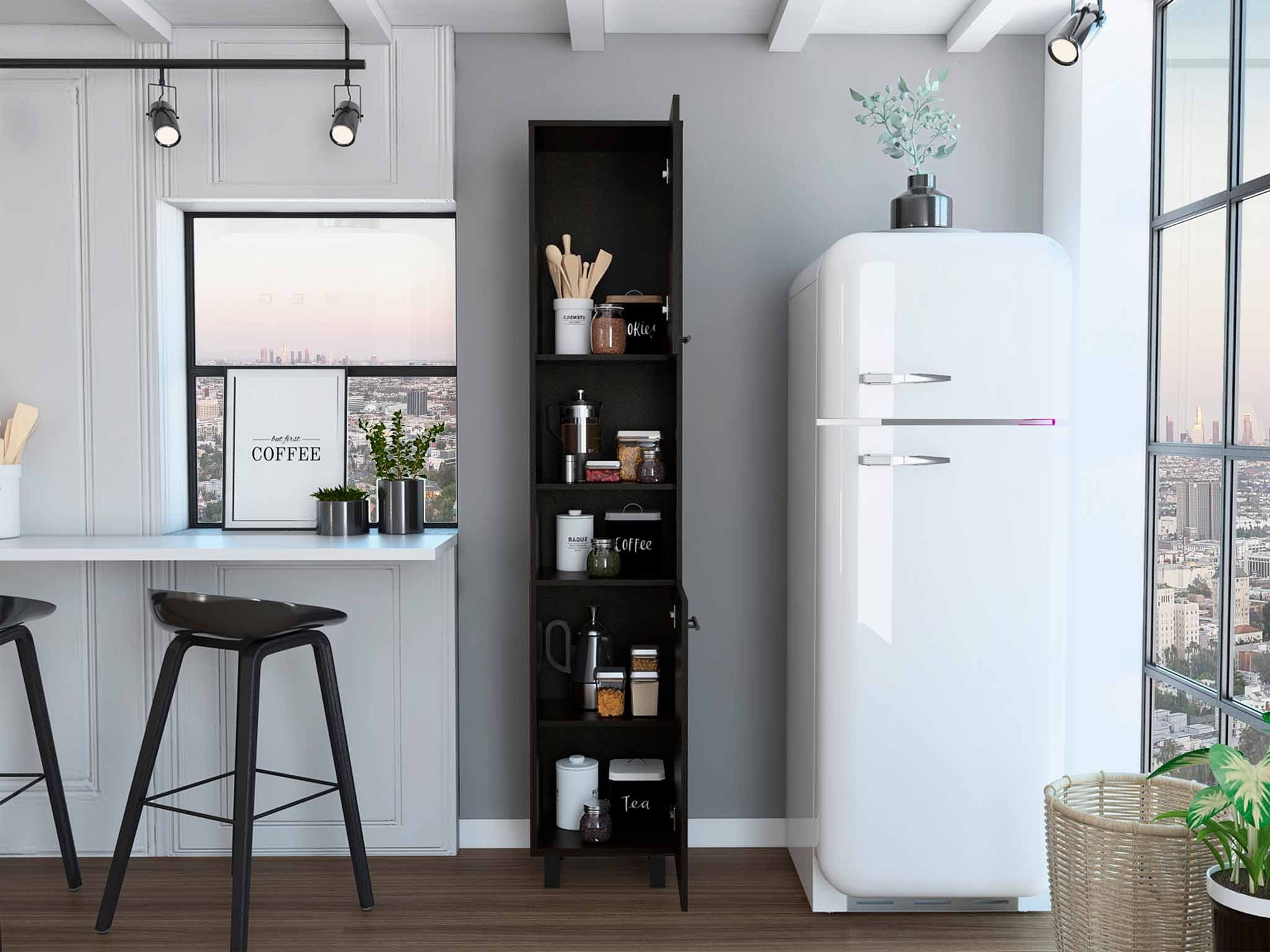 78" Modern Black Sleek and Tall Pantry Cabinet