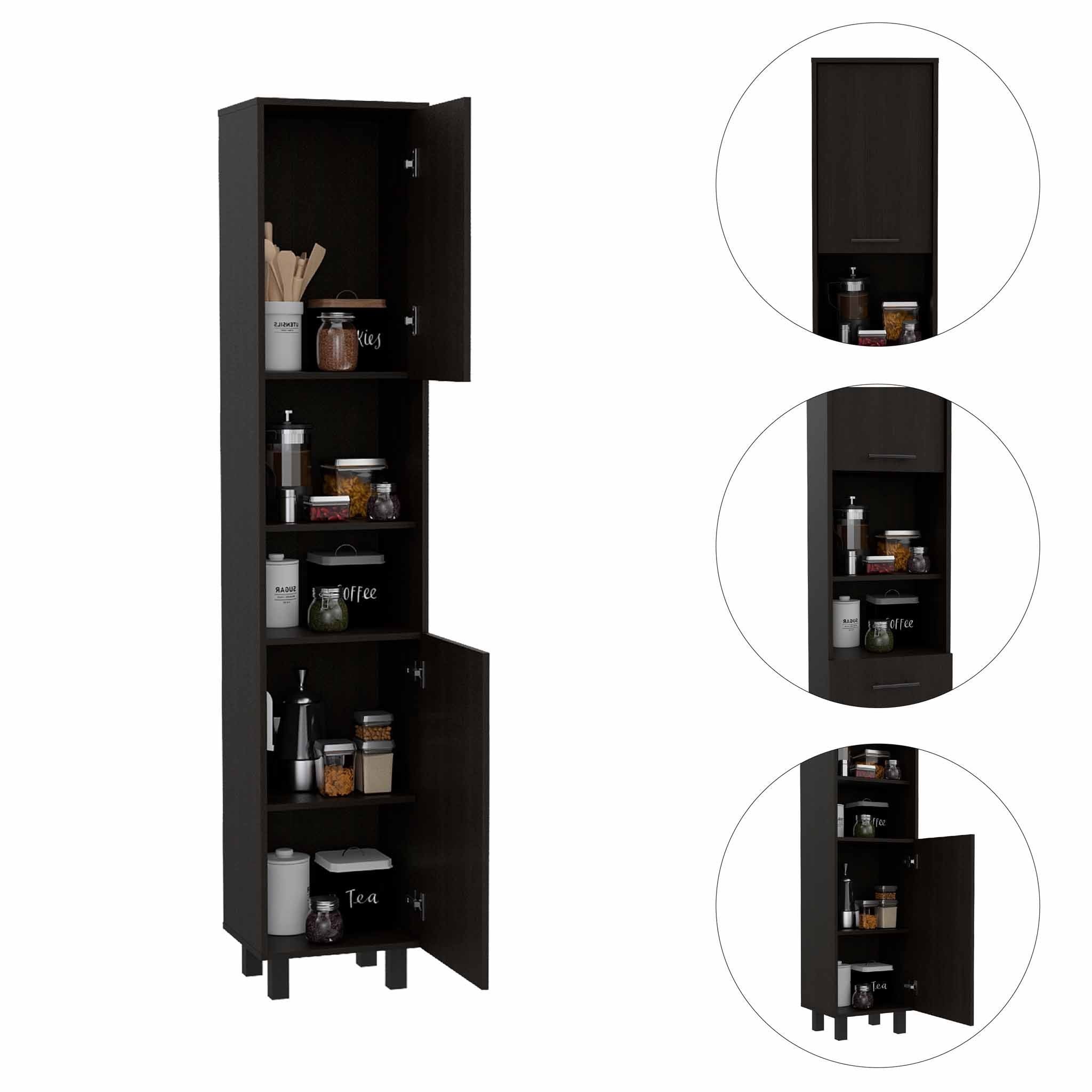 78" Modern Black Sleek and Tall Pantry Cabinet