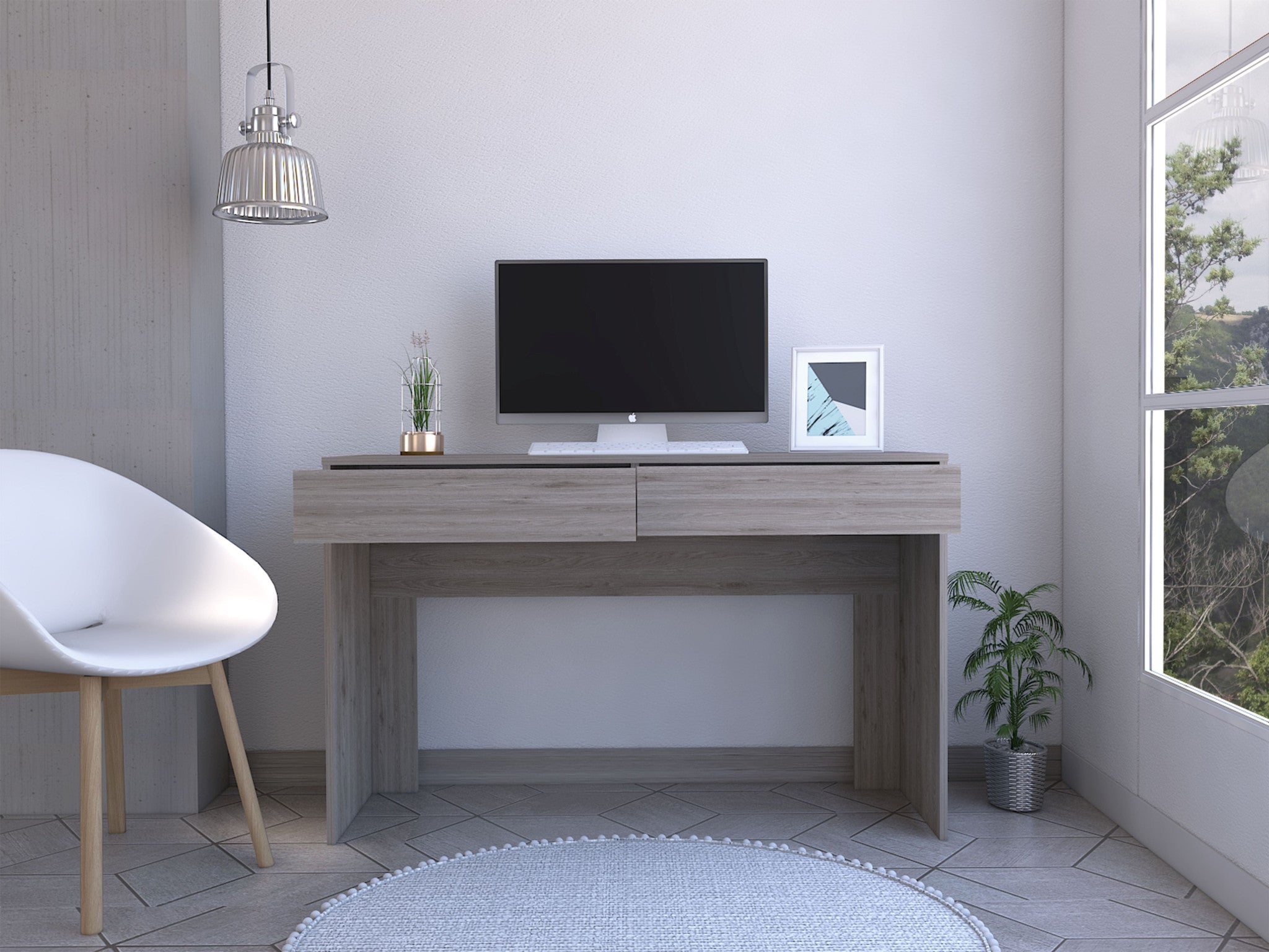 Clio Light Gray Computer Desk with Two Drawers