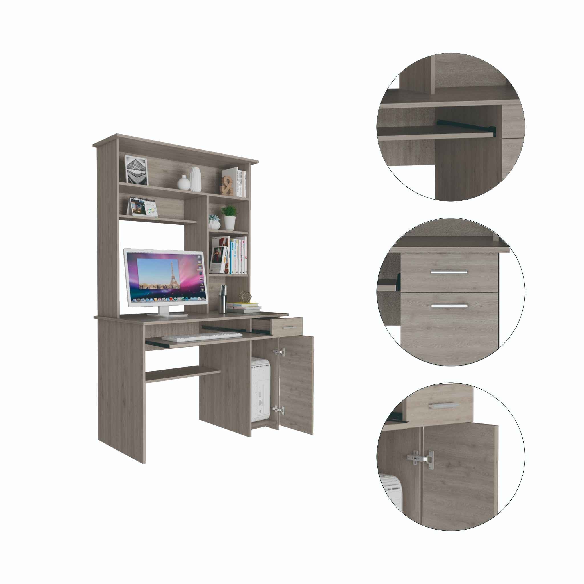 Zeno Light Gray Computer Desk with Hutch