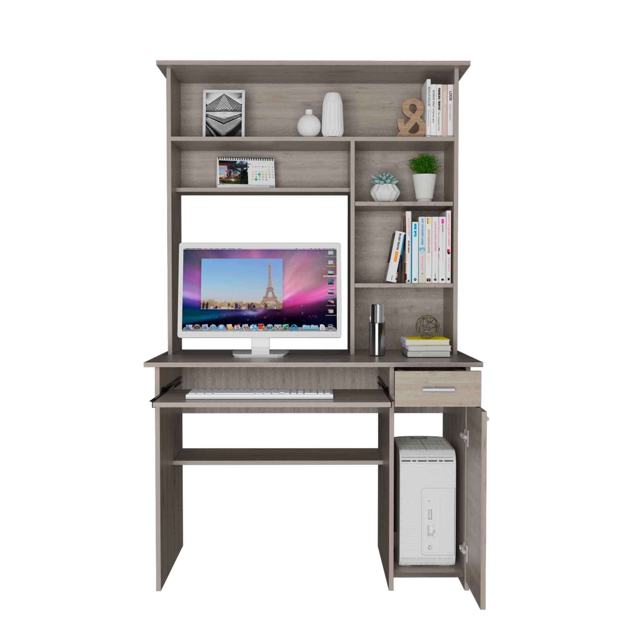 Zeno Light Gray Computer Desk with Hutch