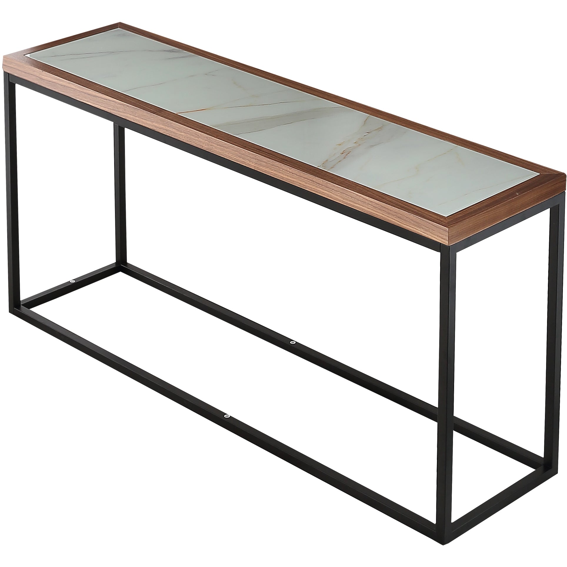 59" Brown and White and Black Glass Frame Console Table