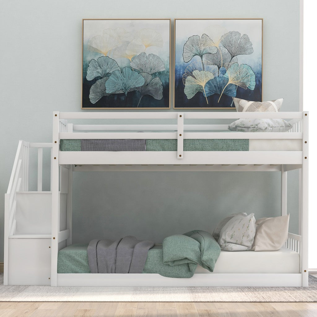 White Twin Over Twin Staircase Bunk Bed