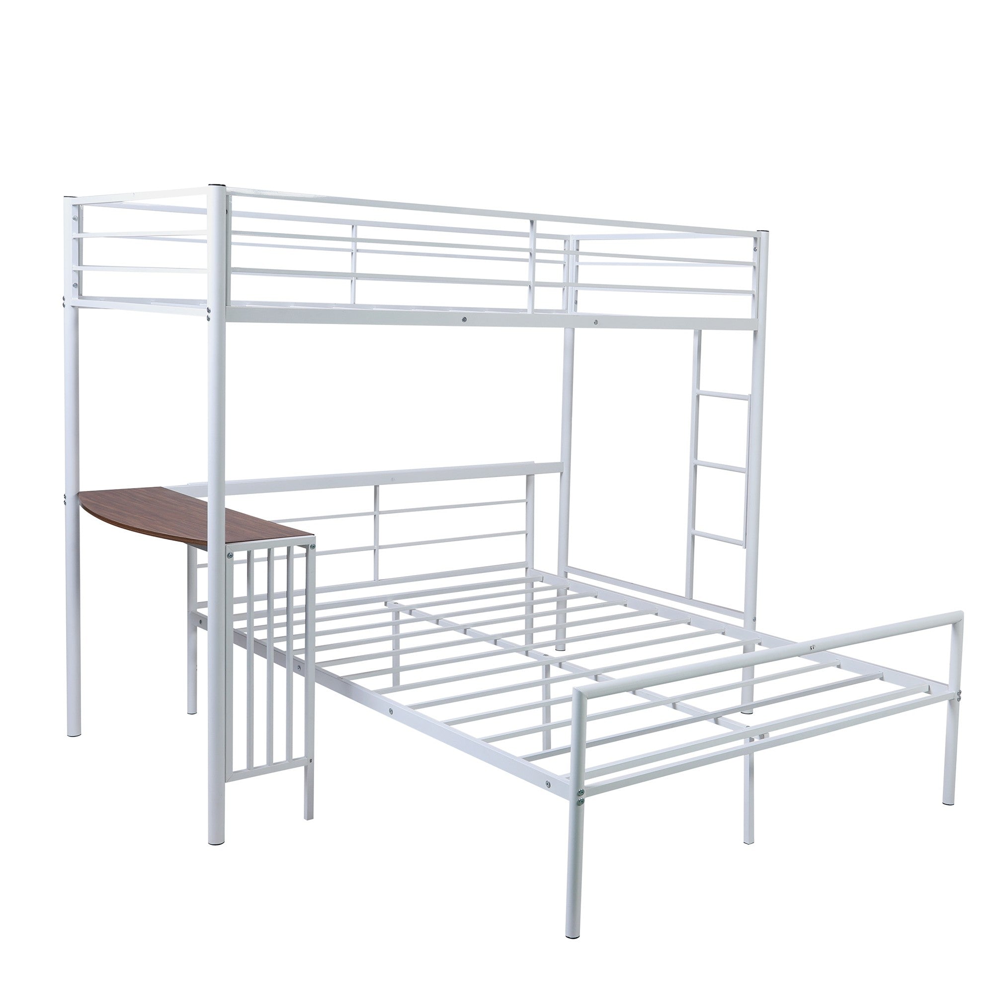 White Twin Over Full Size Metal Bunk Bed with Desk