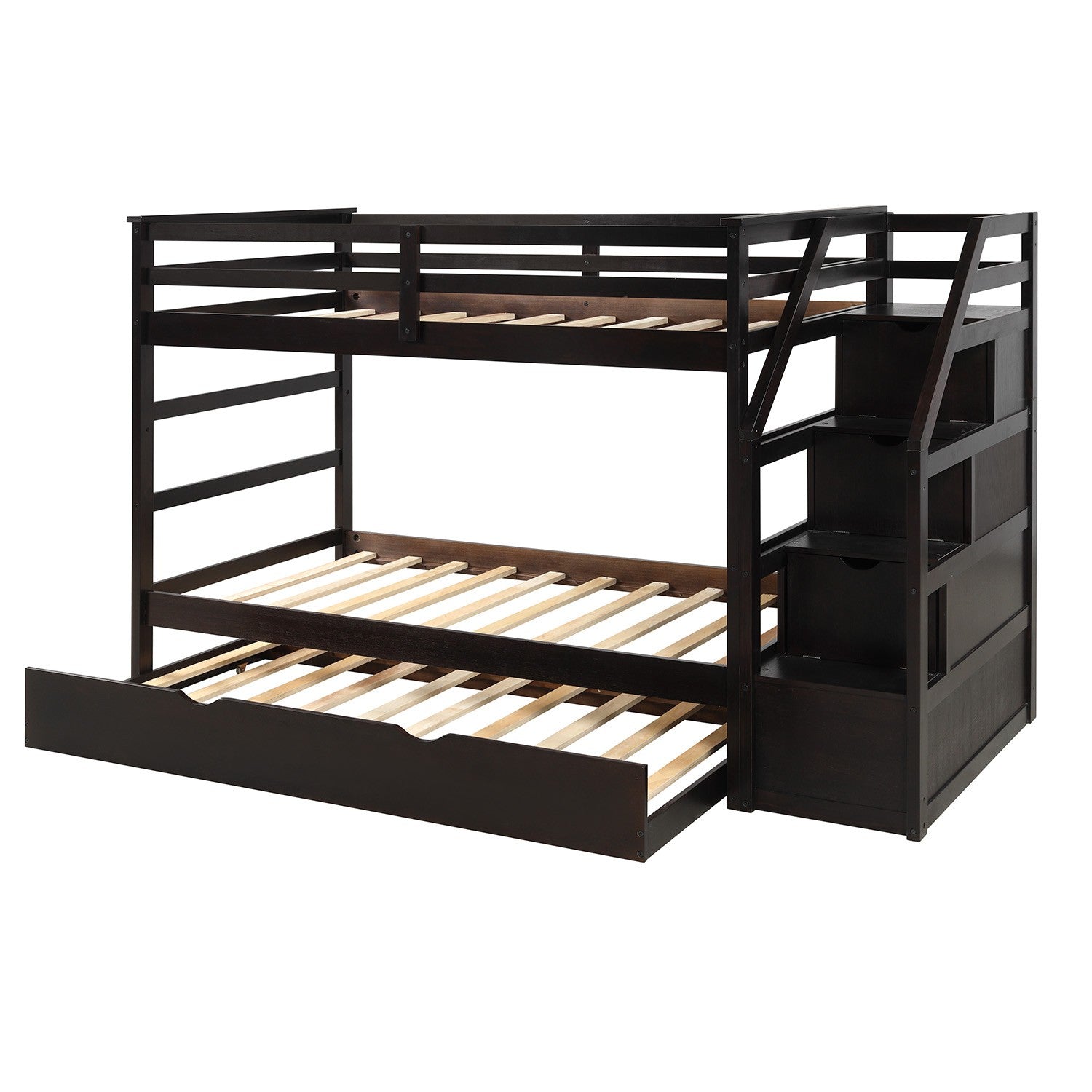 Brown Twin Over Twin Bunk Bed with Trundle