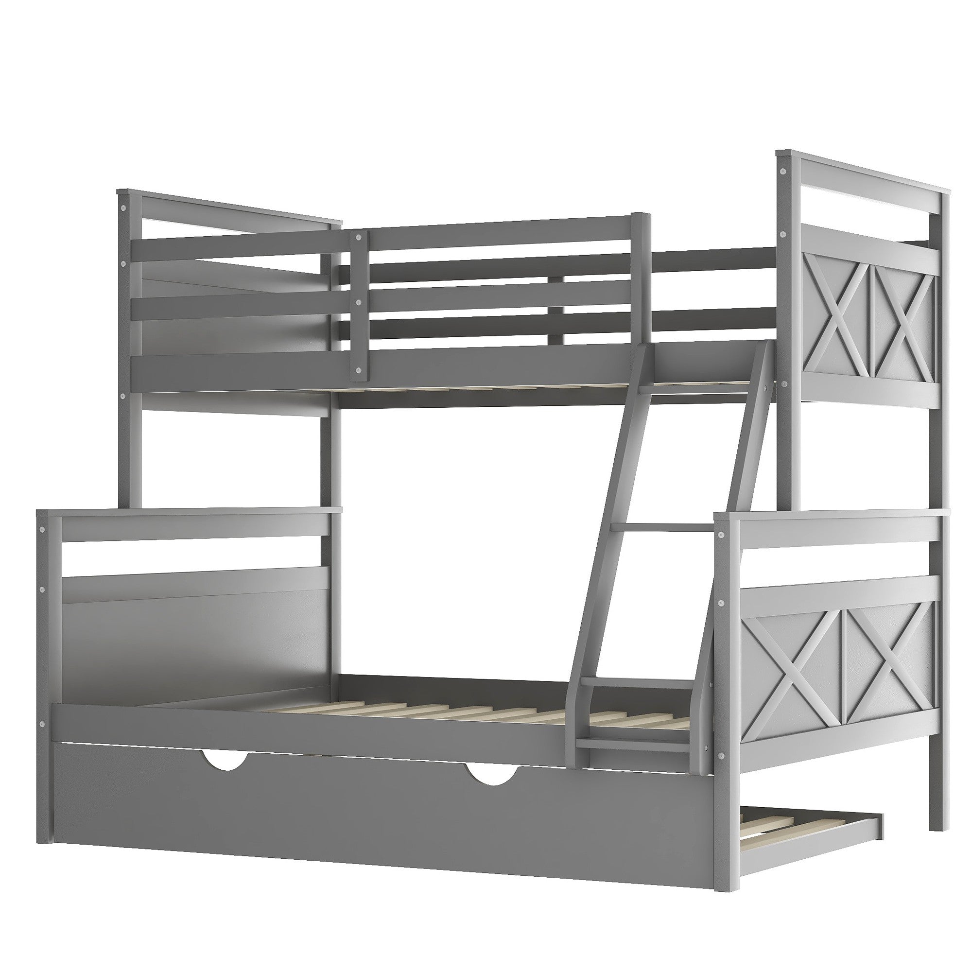 Gray Twin Over Full Size Bunk Bed with Trundle