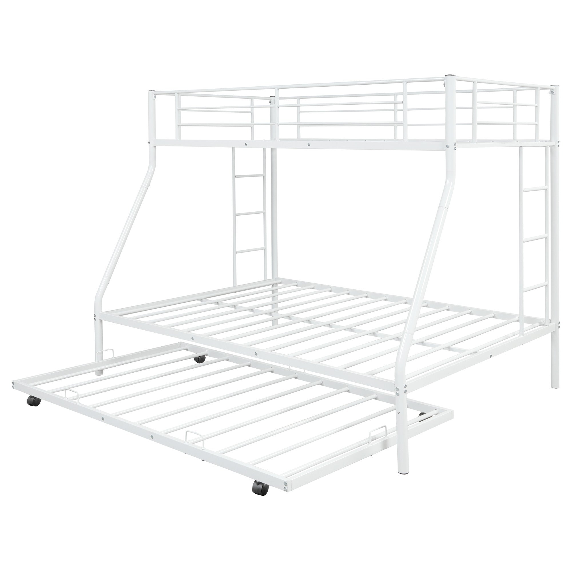 White Twin Over Full Size Bunk Bed with Trundle