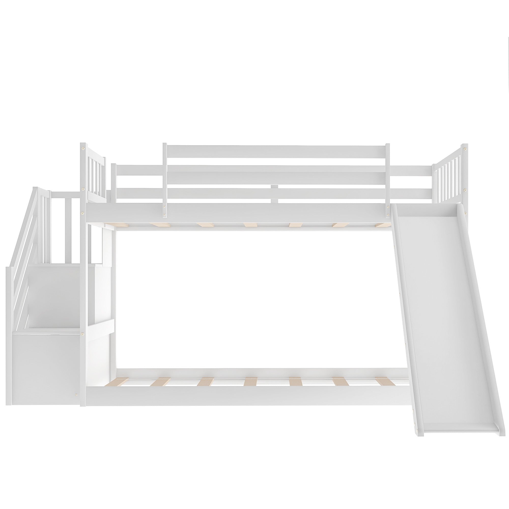 White Twin Over Twin Bunk Bed with Stairway and Slide