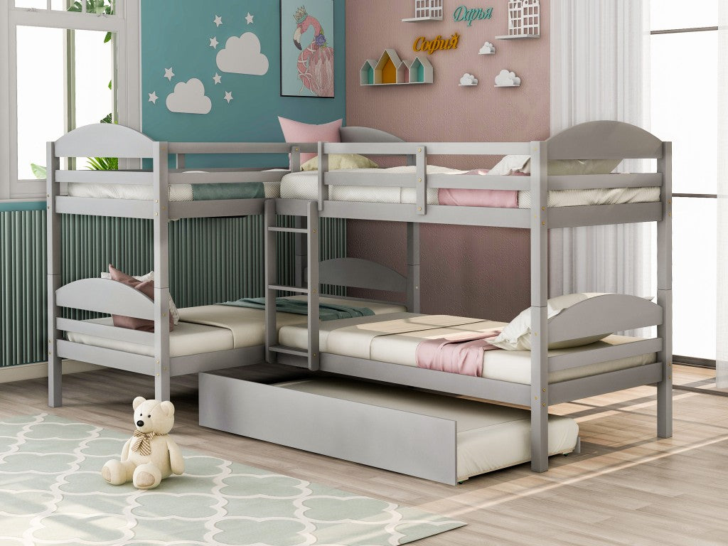 Gray Twin Contemporary Manufactured Wood and Solid Wood Bunk Bed