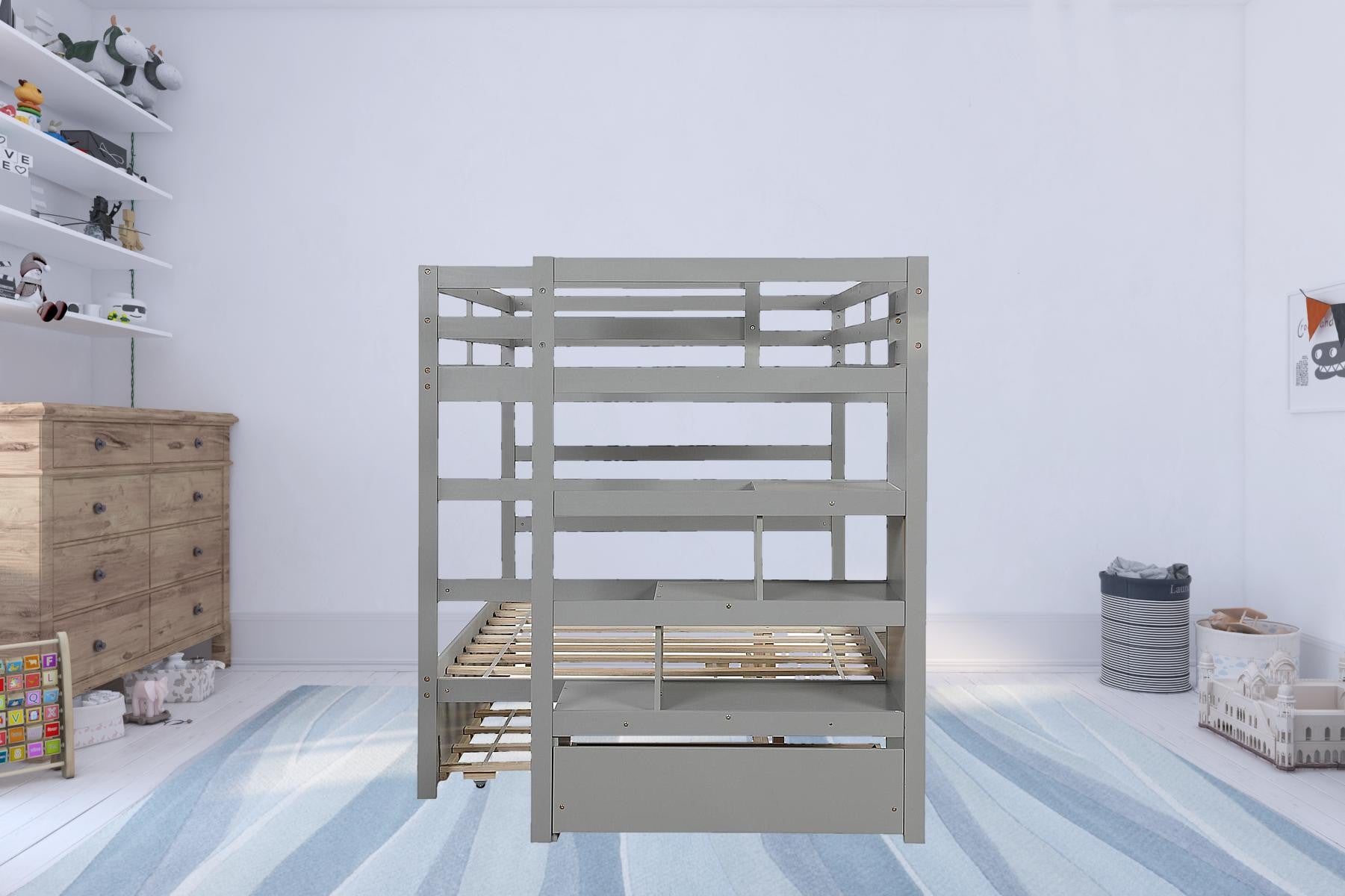 Gray Full Over Full Contemporary Bunk Bed With Stairs